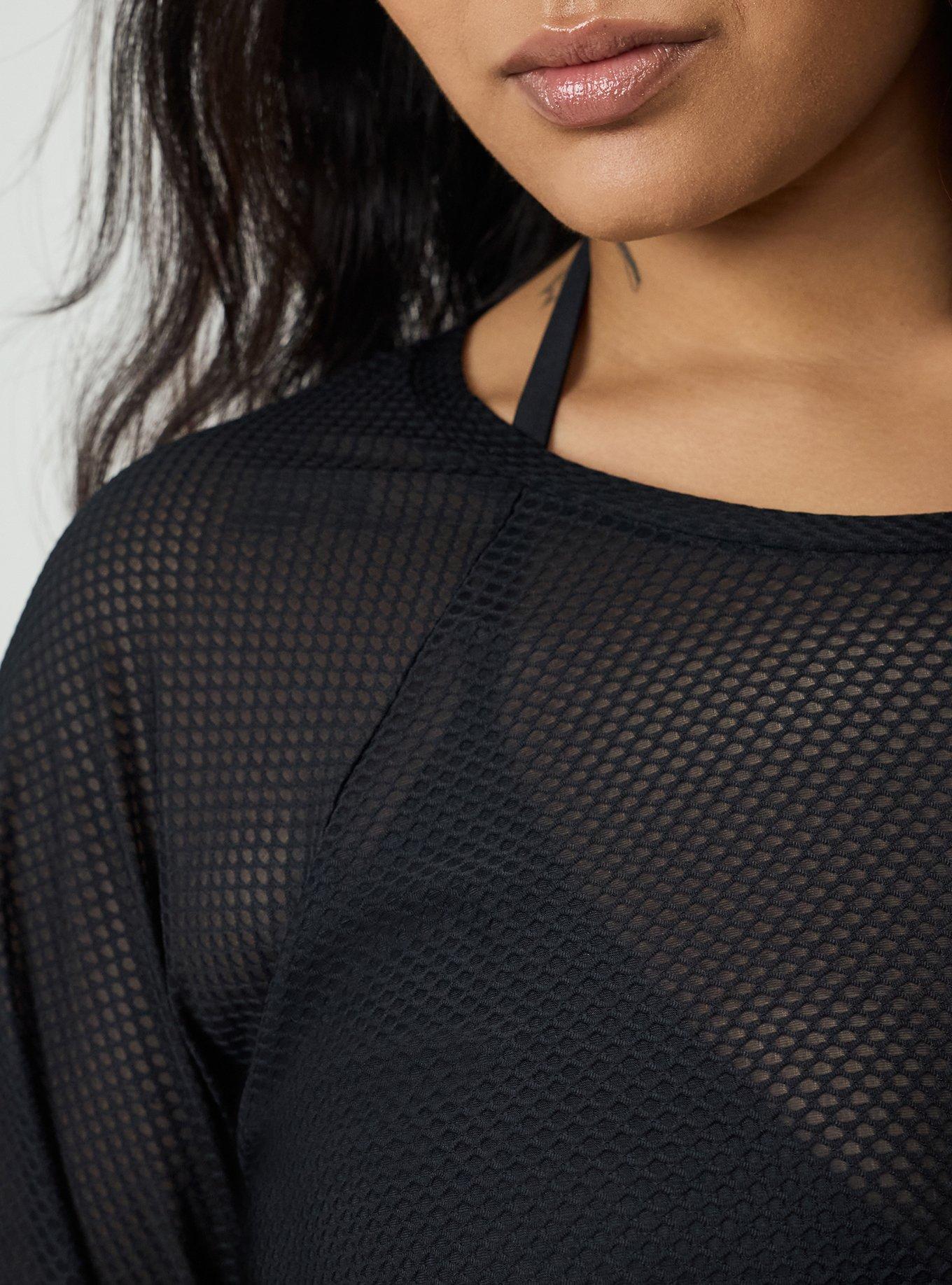 UPF Mesh Long Sleeve Swim Tee, DEEP BLACK, alternate