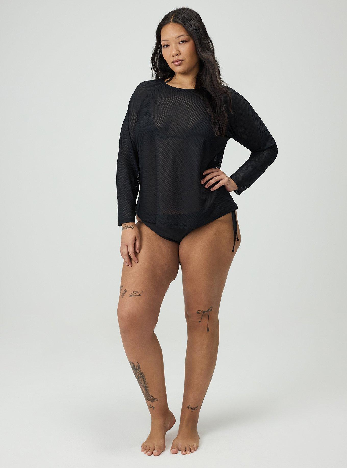 UPF Mesh Long Sleeve Swim Tee, DEEP BLACK, alternate