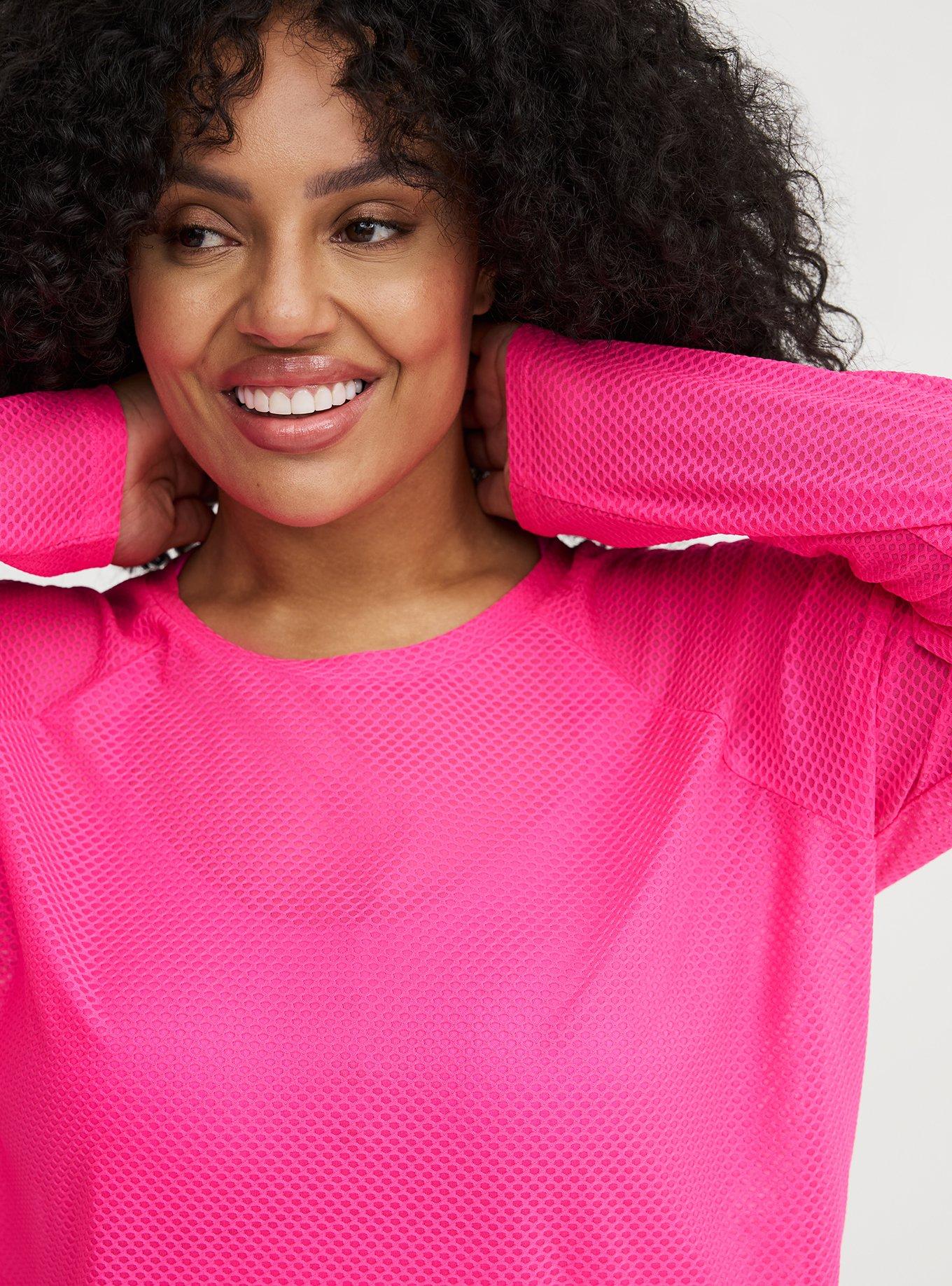 UPF Mesh Long Sleeve Swim Tee, NEON PINK SWIM, alternate