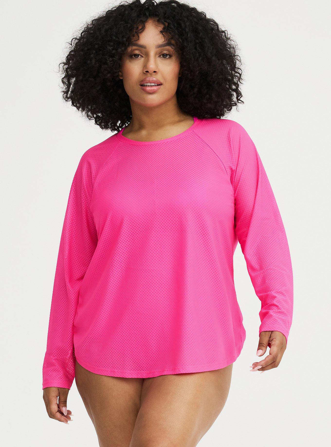 UPF Mesh Long Sleeve Swim Tee, NEON PINK SWIM, alternate
