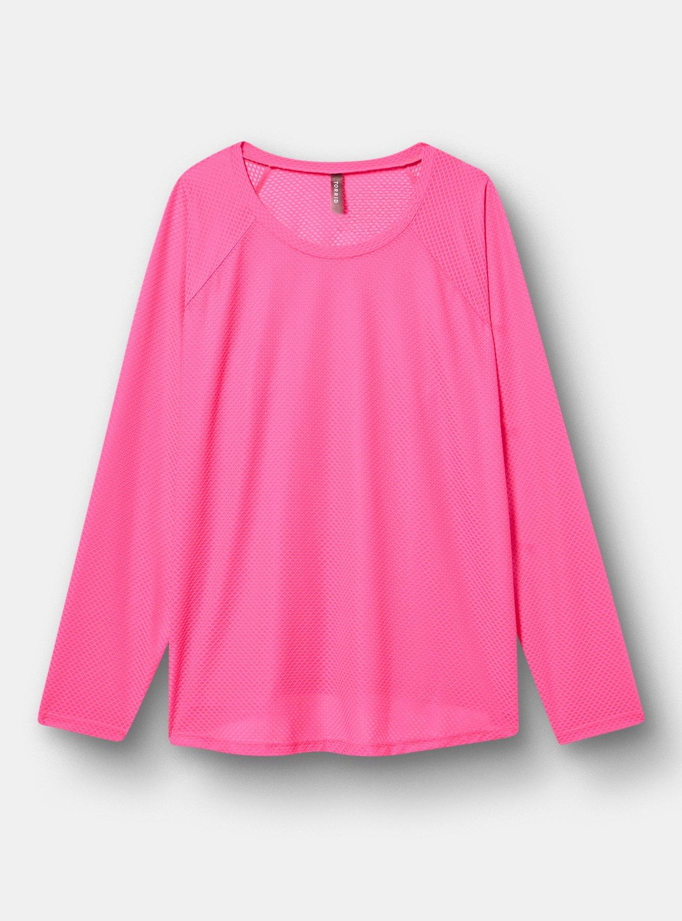 UPF Mesh Long Sleeve Swim Tee, NEON PINK SWIM, hi-res