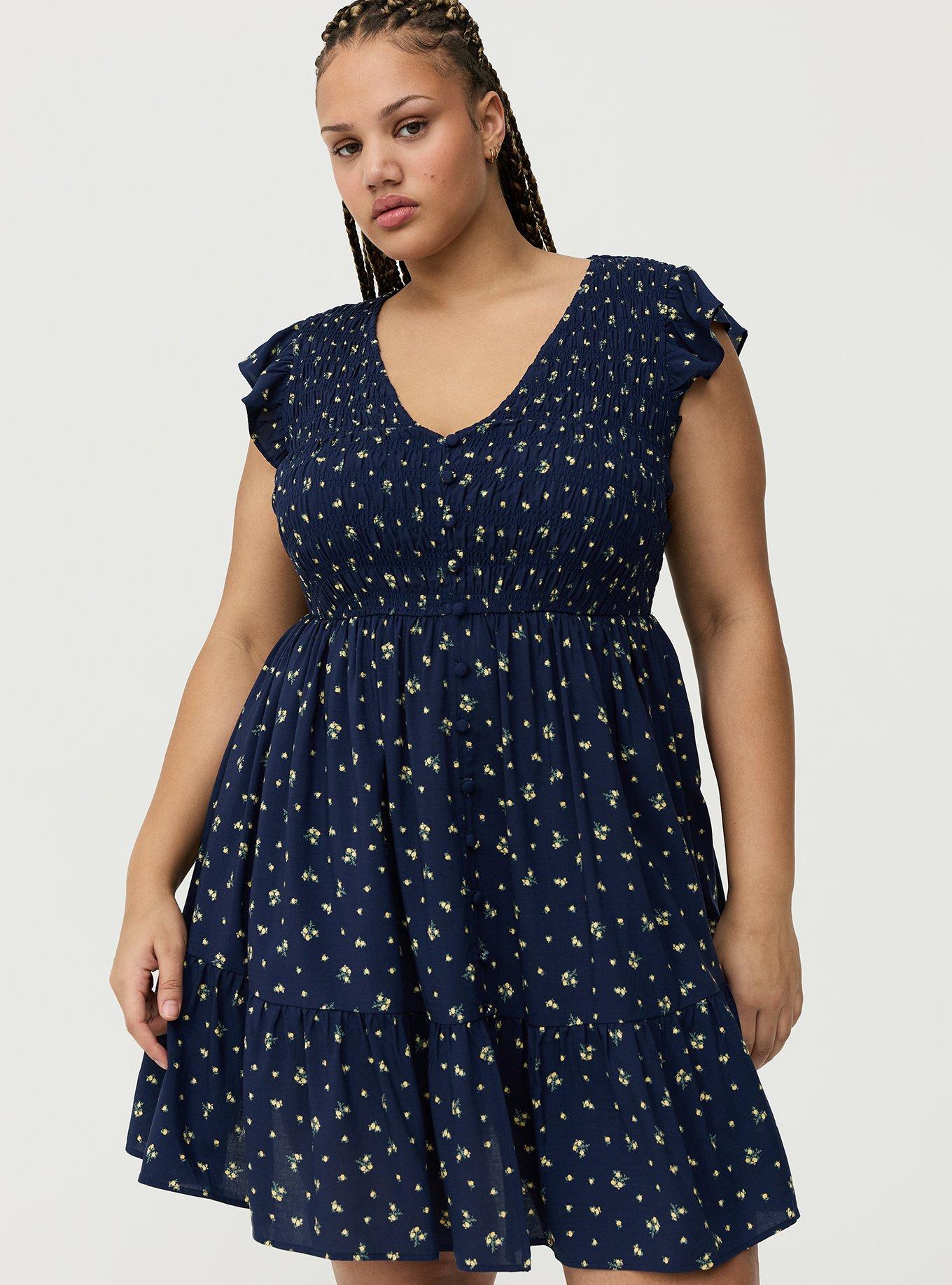 Smocked Bodice Mini Dress, MISTY DITSY FLORAL NAVY, alternate