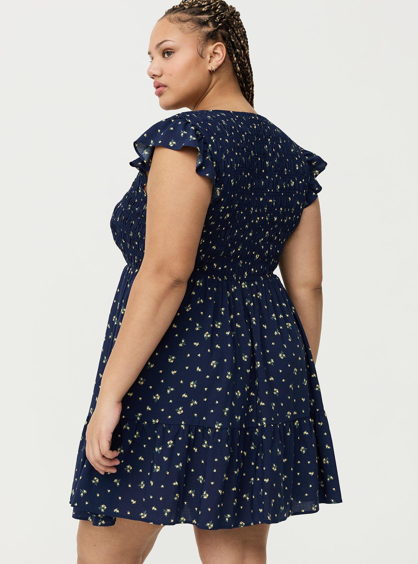 Smocked Bodice Mini Dress, MISTY DITSY FLORAL NAVY, alternate