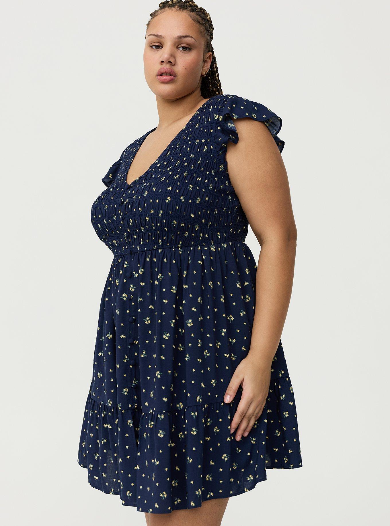 Smocked Bodice Mini Dress, MISTY DITSY FLORAL NAVY, alternate