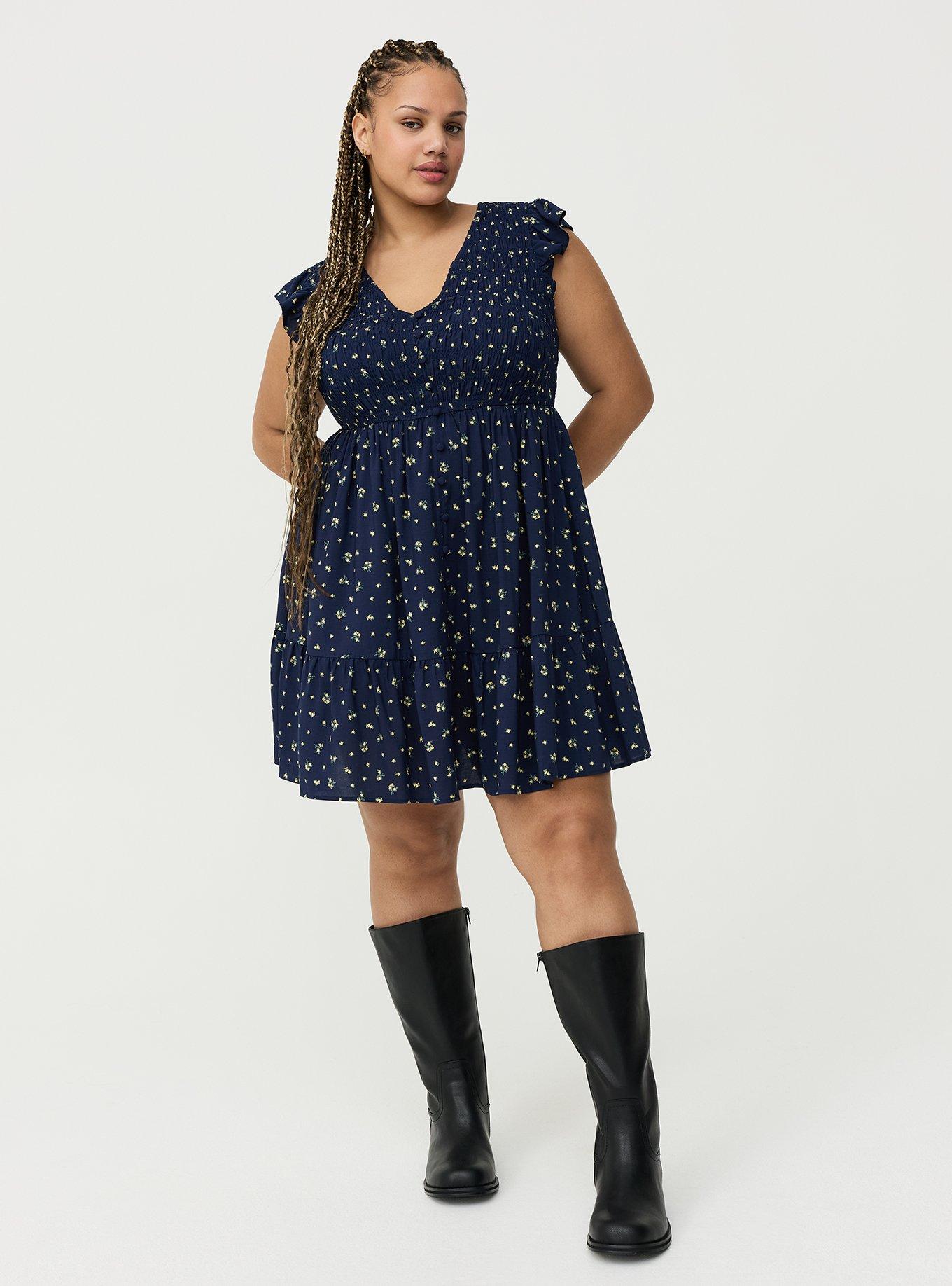 Smocked Bodice Mini Dress, MISTY DITSY FLORAL NAVY, alternate