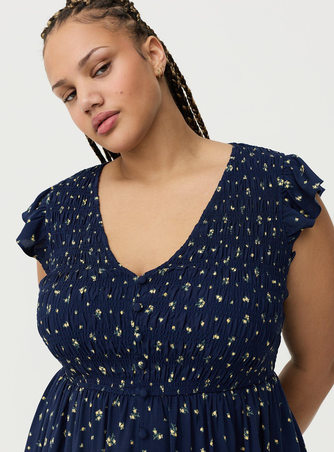 Smocked Bodice Mini Dress, MISTY DITSY FLORAL NAVY, alternate