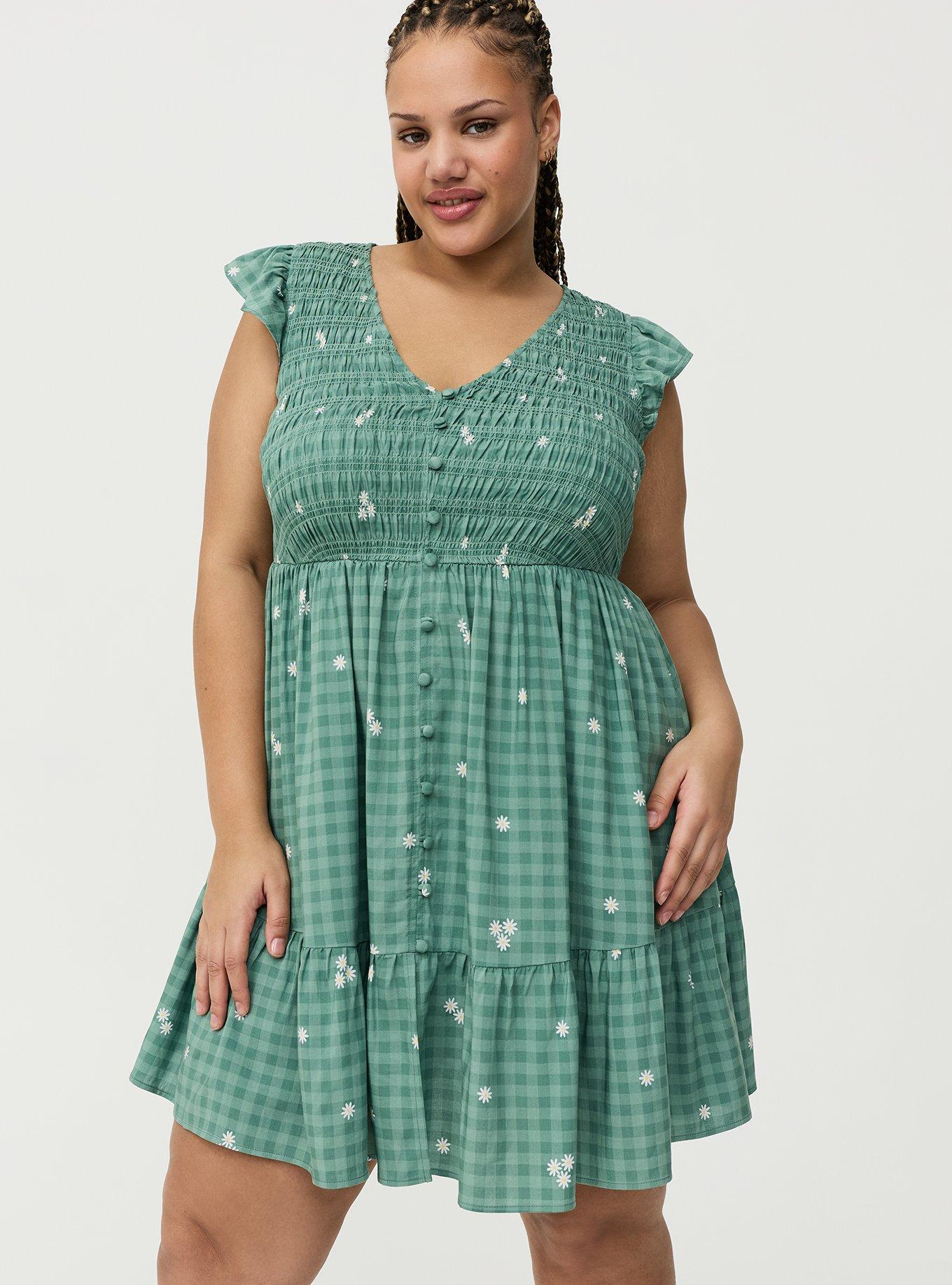 Smocked Bodice Mini Dress, GOOD DAY DAISIES GREEN, alternate