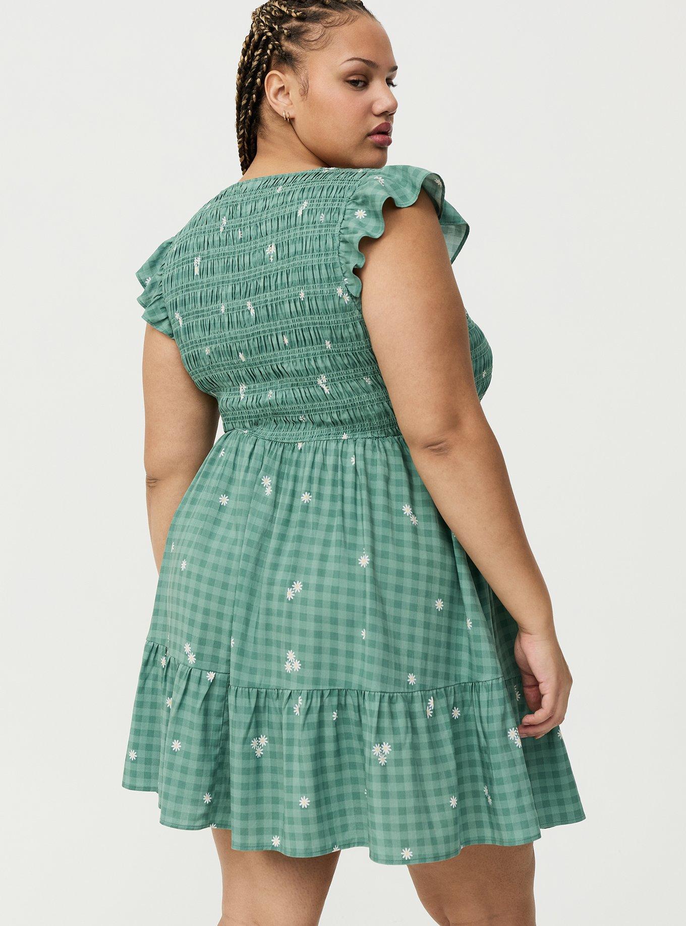 Smocked Bodice Mini Dress, GOOD DAY DAISIES GREEN, alternate