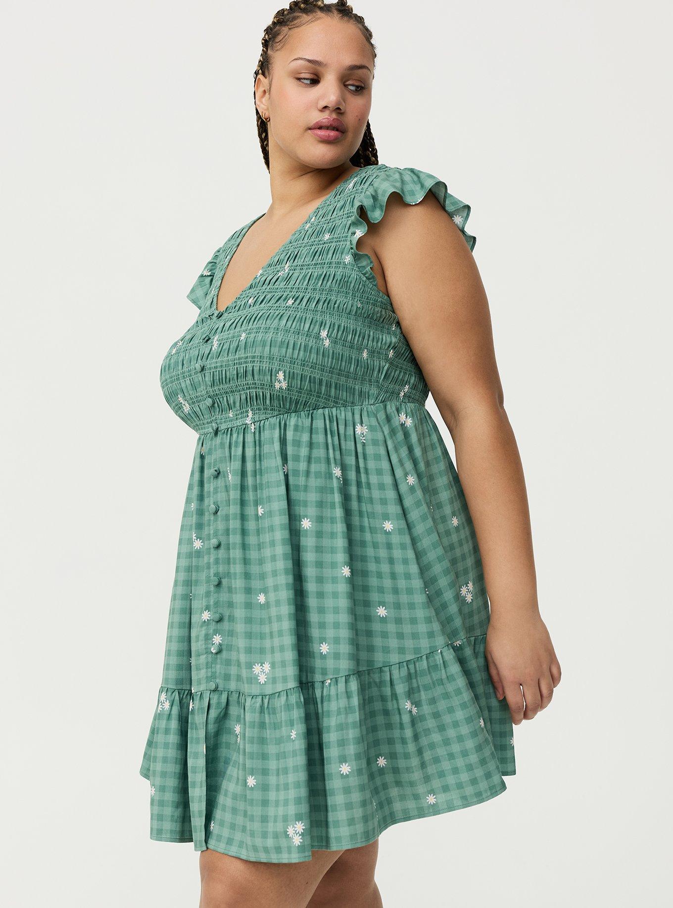 Smocked Bodice Mini Dress, GOOD DAY DAISIES GREEN, alternate