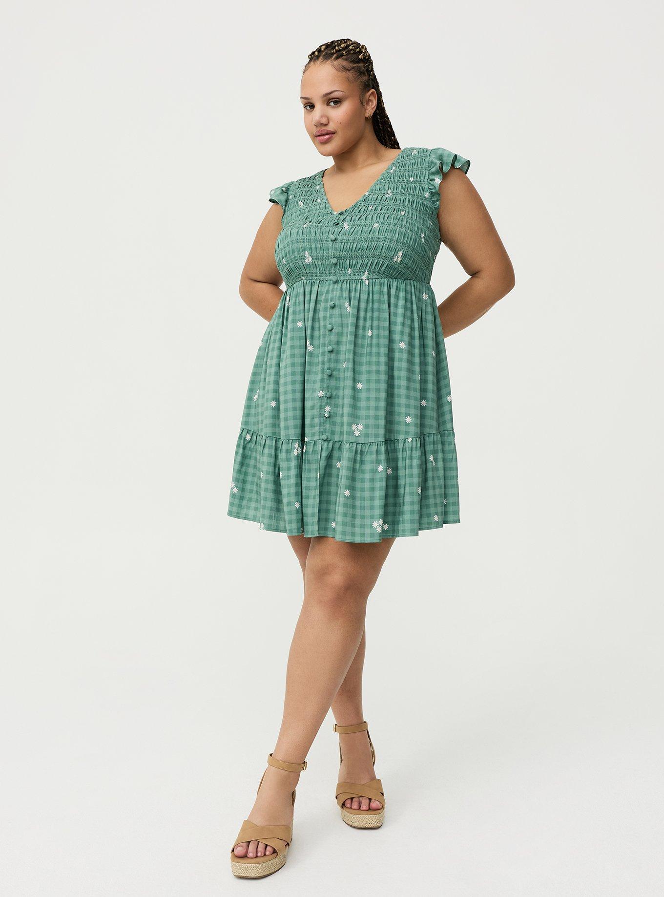 Smocked Bodice Mini Dress, GOOD DAY DAISIES GREEN, alternate