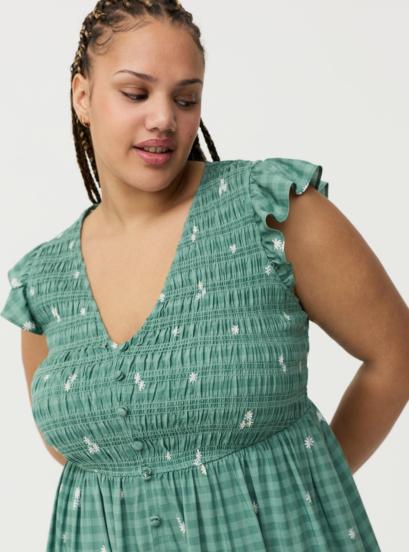 Smocked Bodice Mini Dress, GOOD DAY DAISIES GREEN, alternate