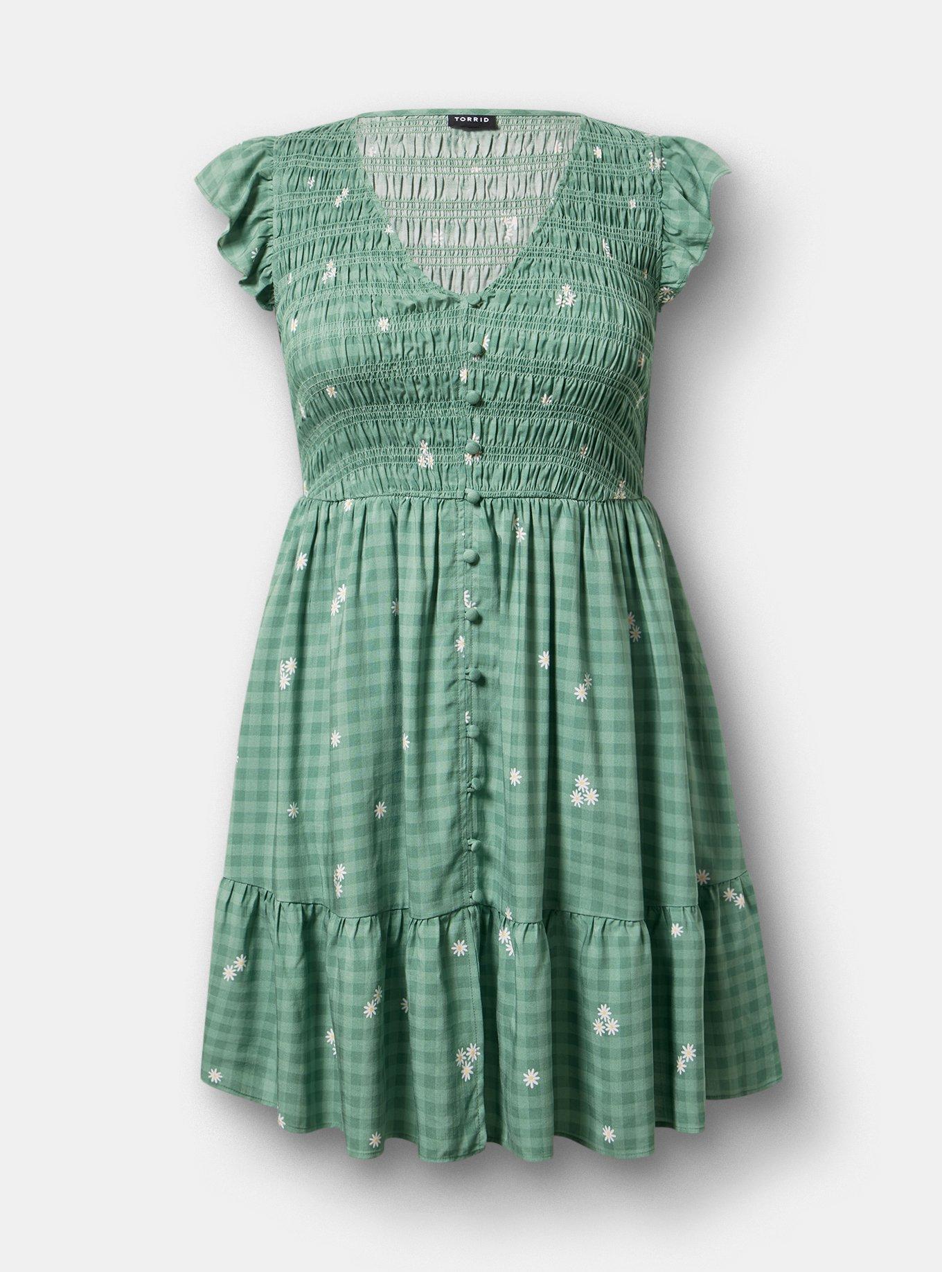 Smocked Bodice Mini Dress, GOOD DAY DAISIES GREEN, hi-res