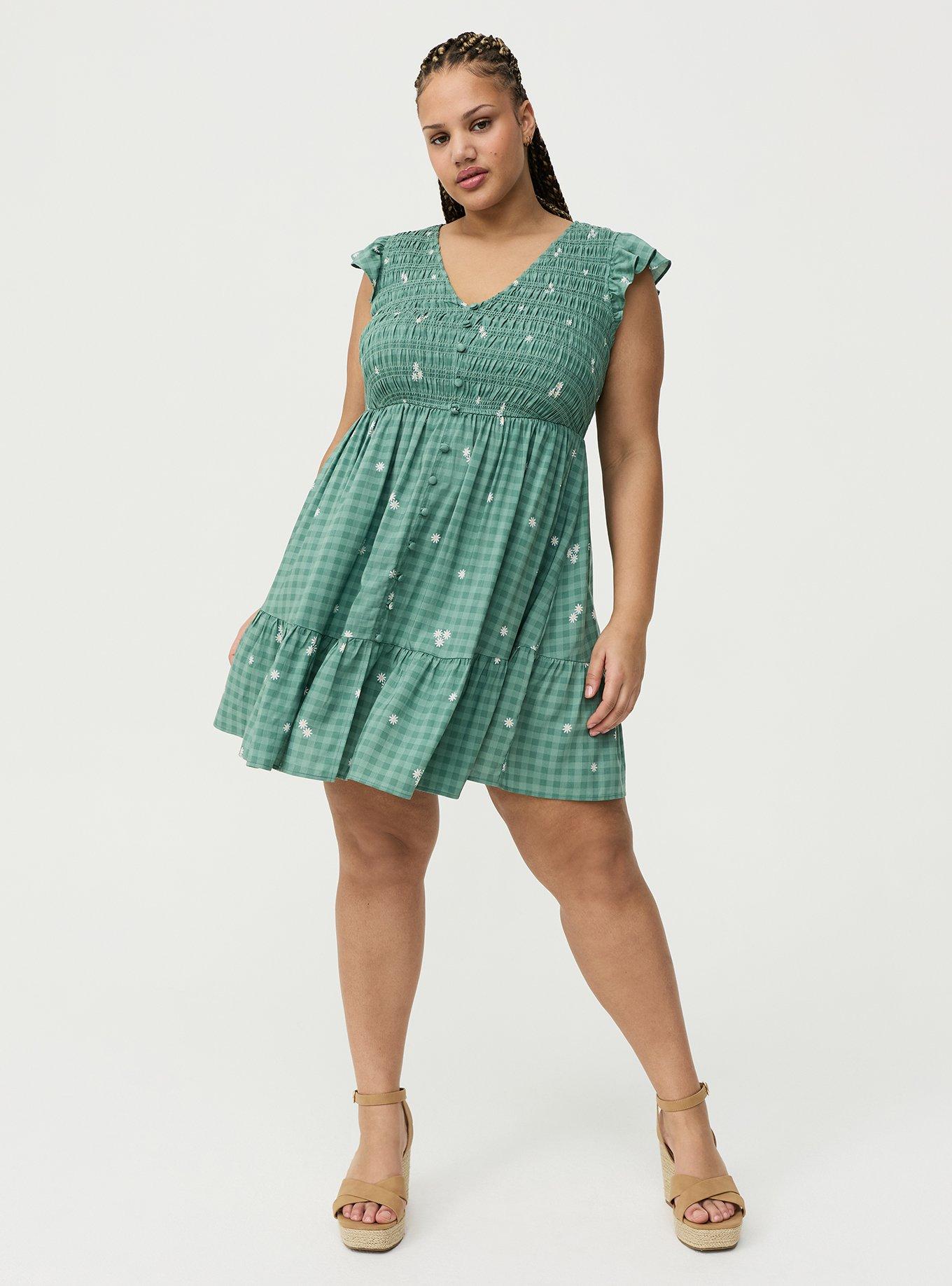 Smocked Bodice Mini Dress, GOOD DAY DAISIES GREEN, hi-res