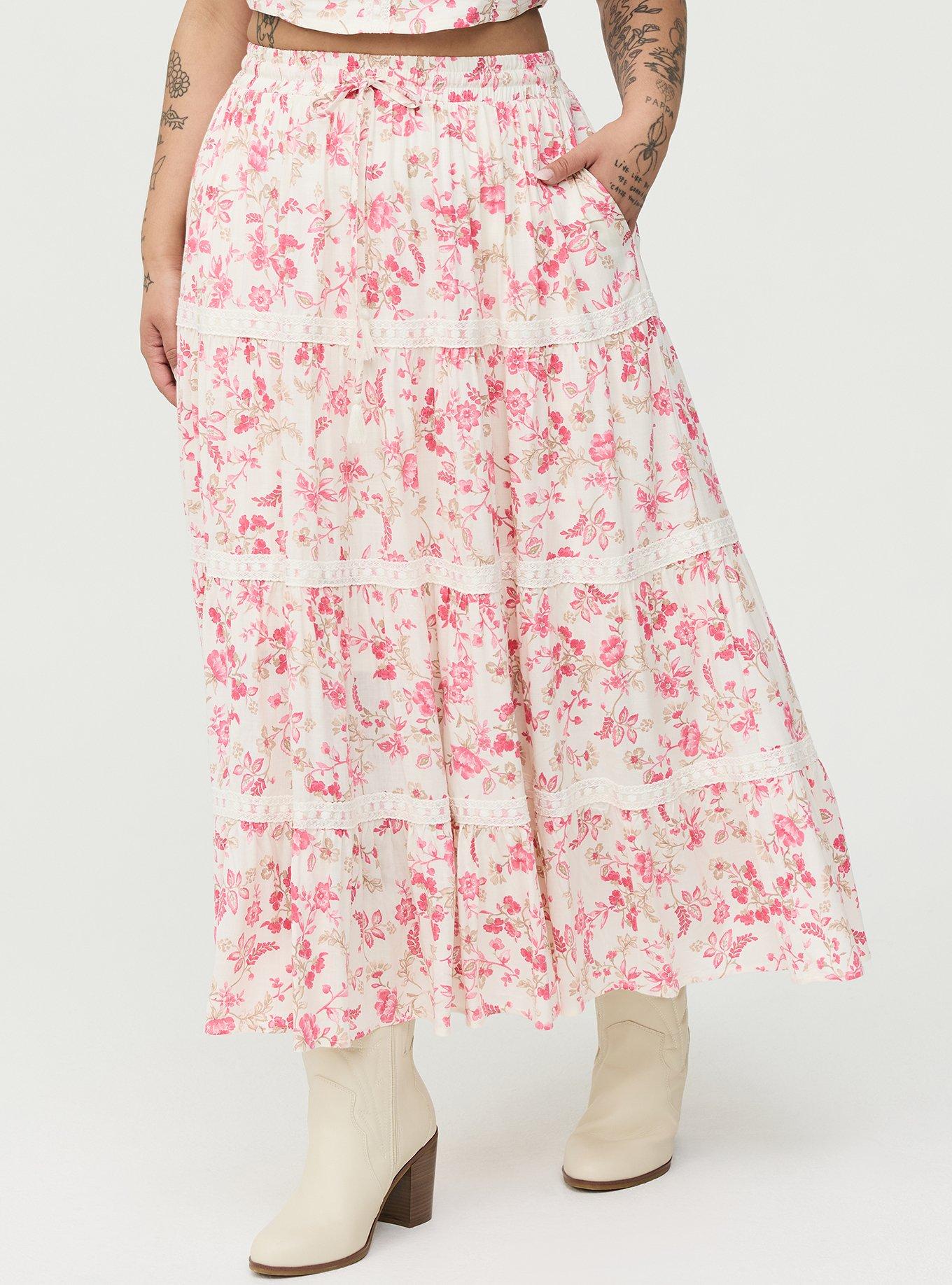 Tiered Maxi Skirt, ENTICE FLORALS SMALL CORAL, alternate