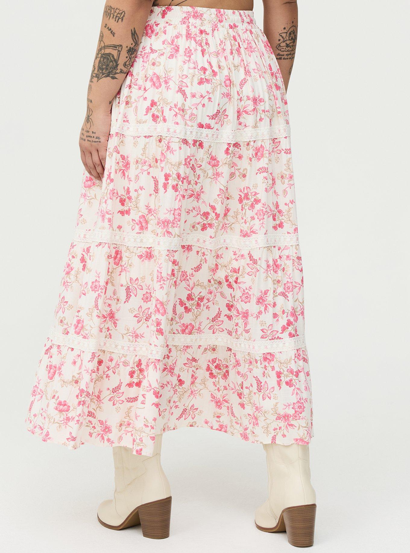 Tiered Maxi Skirt, ENTICE FLORALS SMALL CORAL, alternate