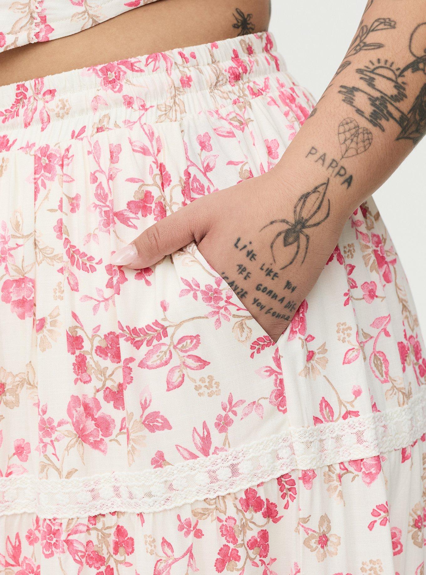 Tiered Maxi Skirt, ENTICE FLORALS SMALL CORAL, alternate