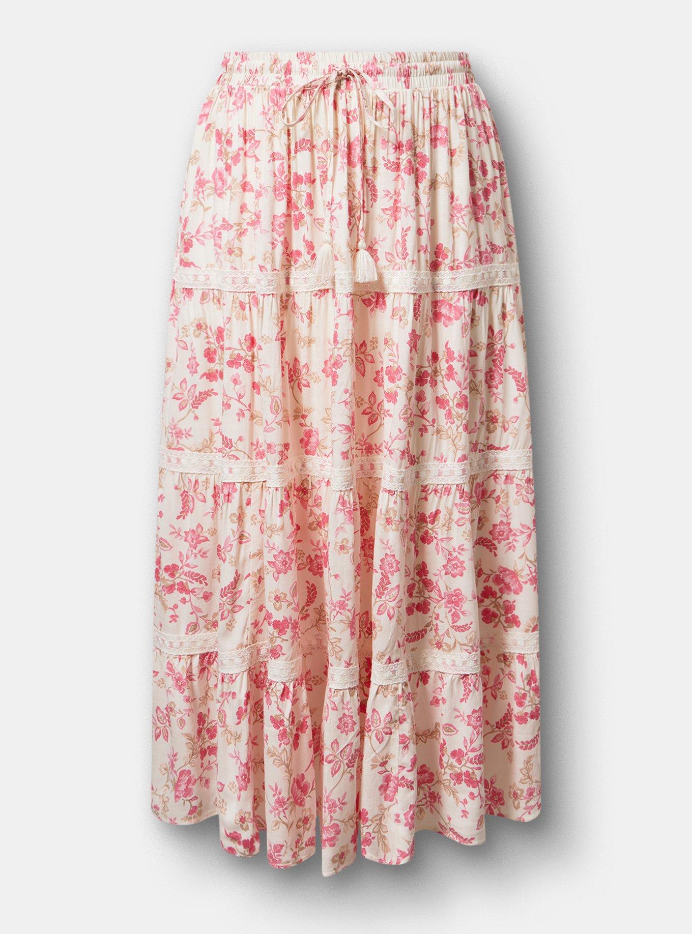 Tiered Maxi Skirt, ENTICE FLORALS SMALL CORAL, hi-res