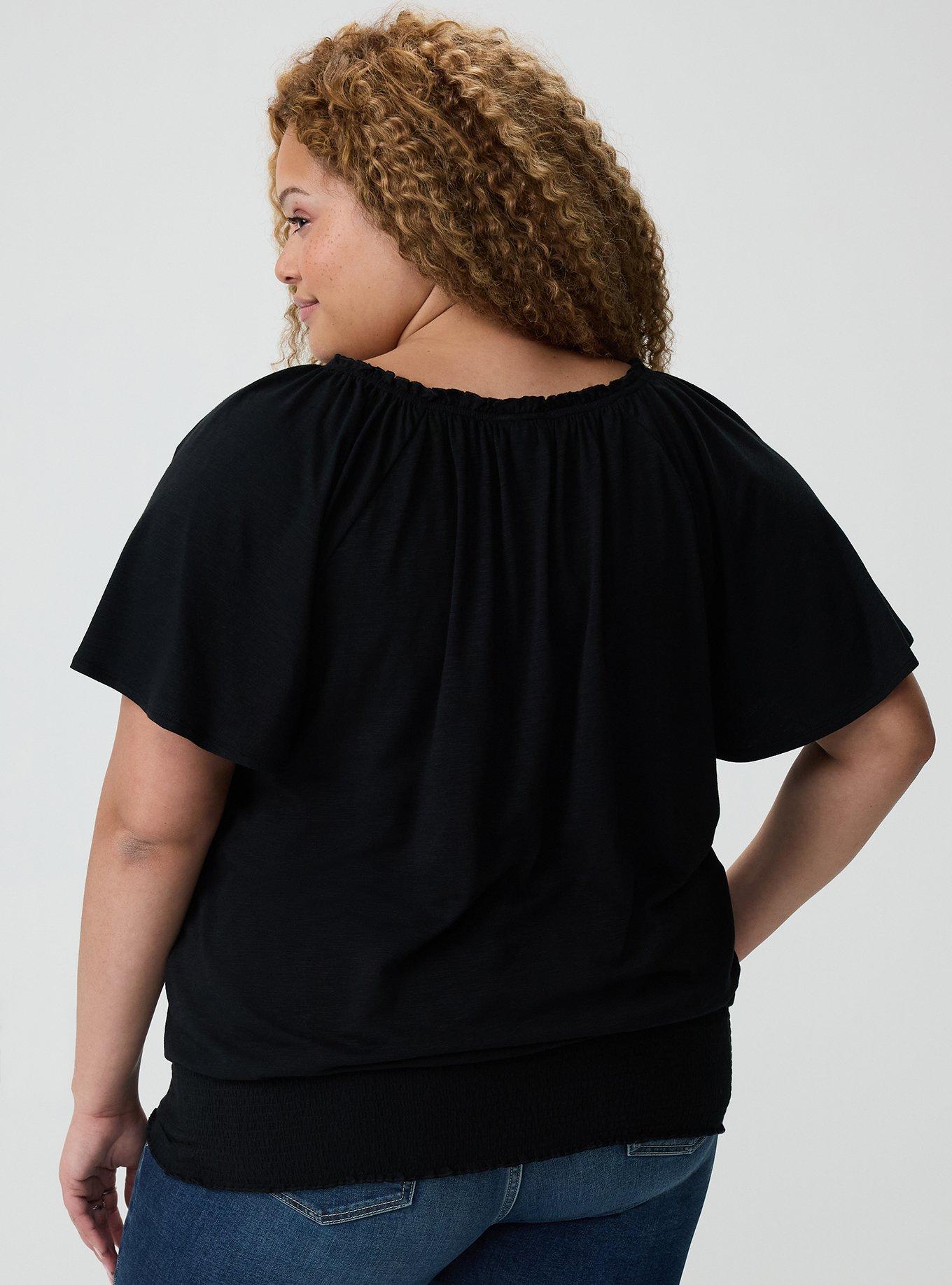 Flutter Sleeve Bottom Banded Top, DEEP BLACK, alternate