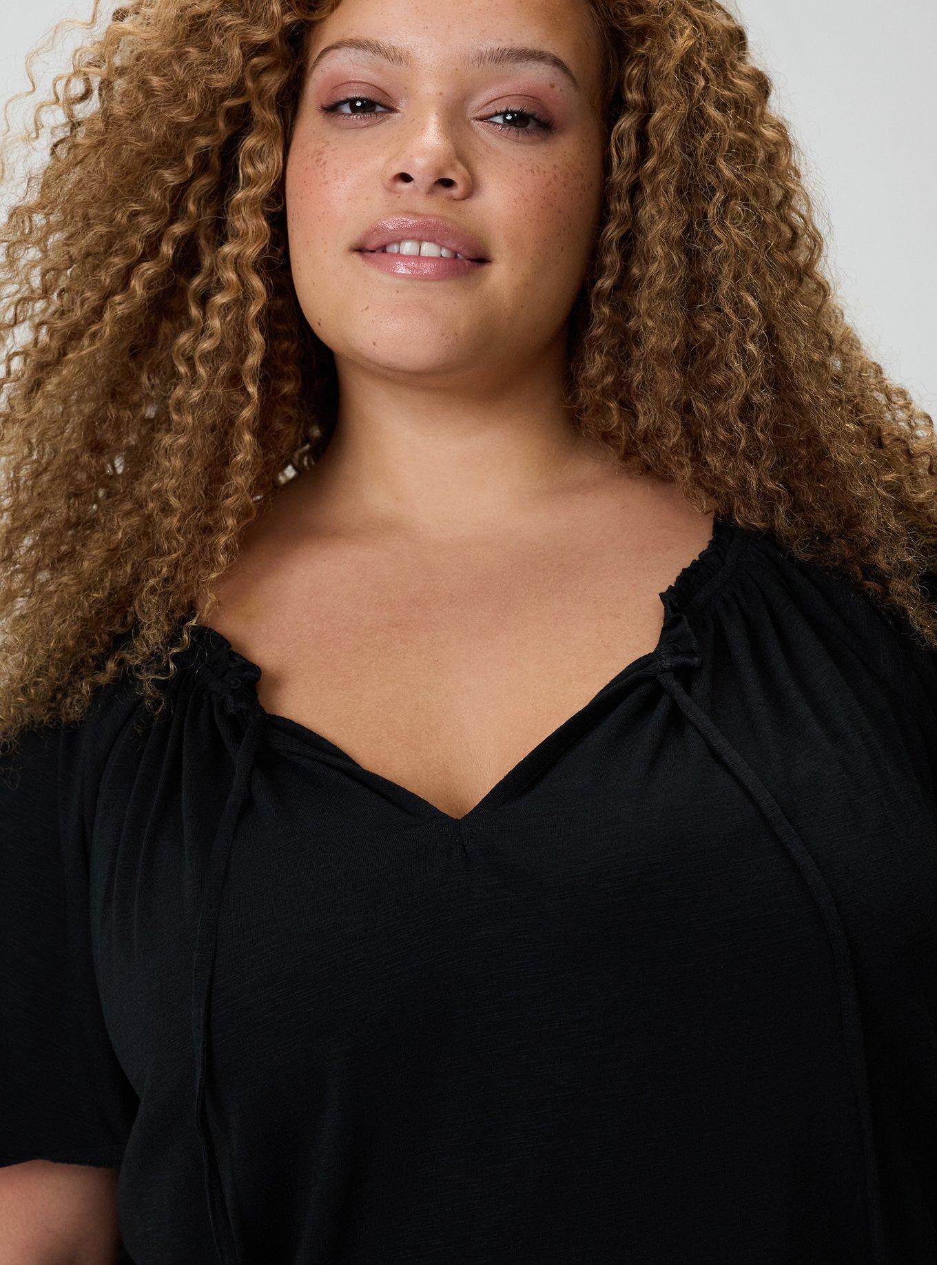 Flutter Sleeve Bottom Banded Top, DEEP BLACK, alternate