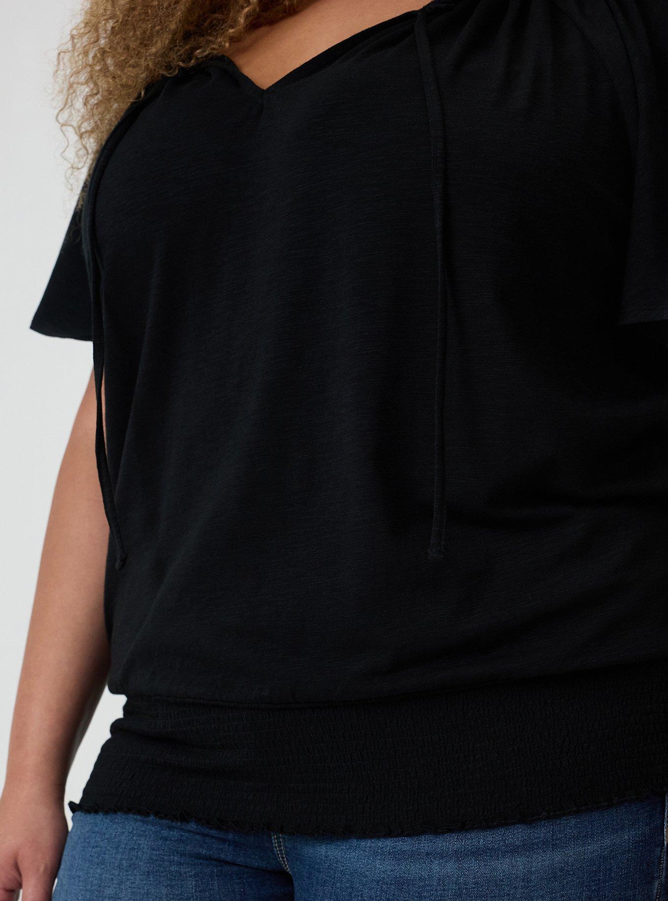 Flutter Sleeve Bottom Banded Top, DEEP BLACK, alternate