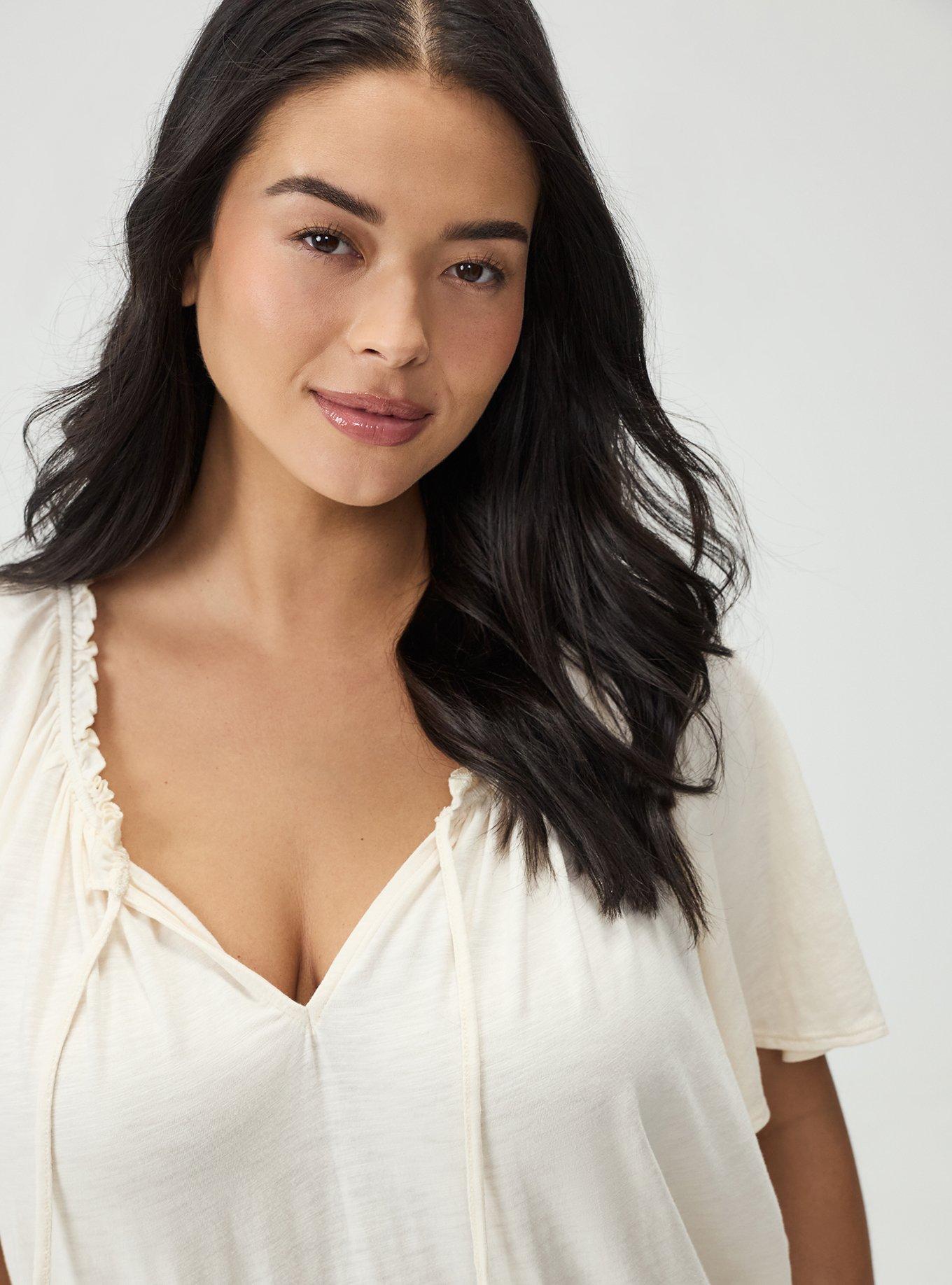 Flutter Sleeve Bottom Banded Top, WHISPER WHITE, alternate