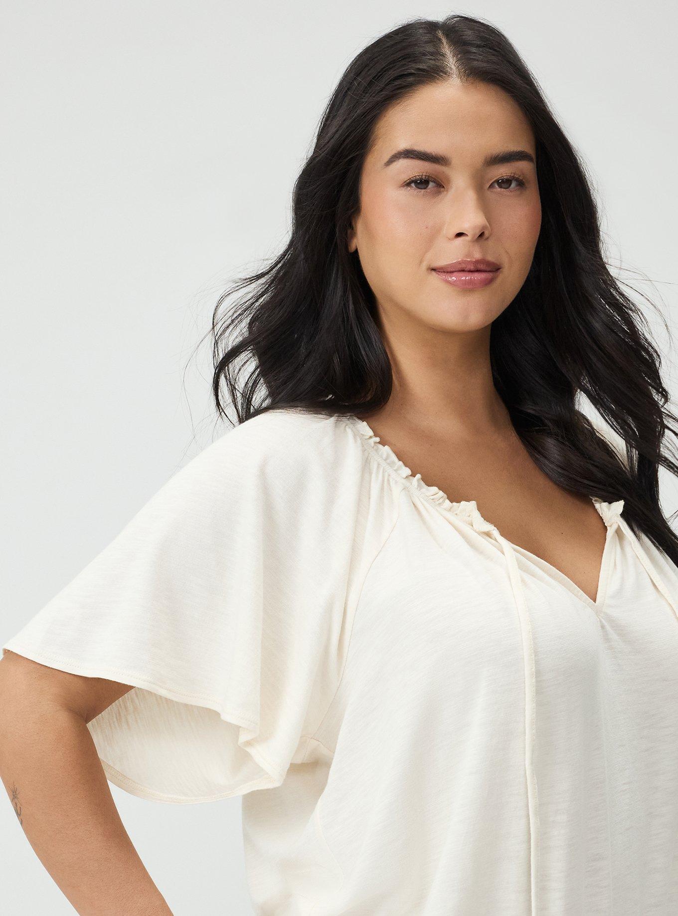 Flutter Sleeve Bottom Banded Top, WHISPER WHITE, alternate