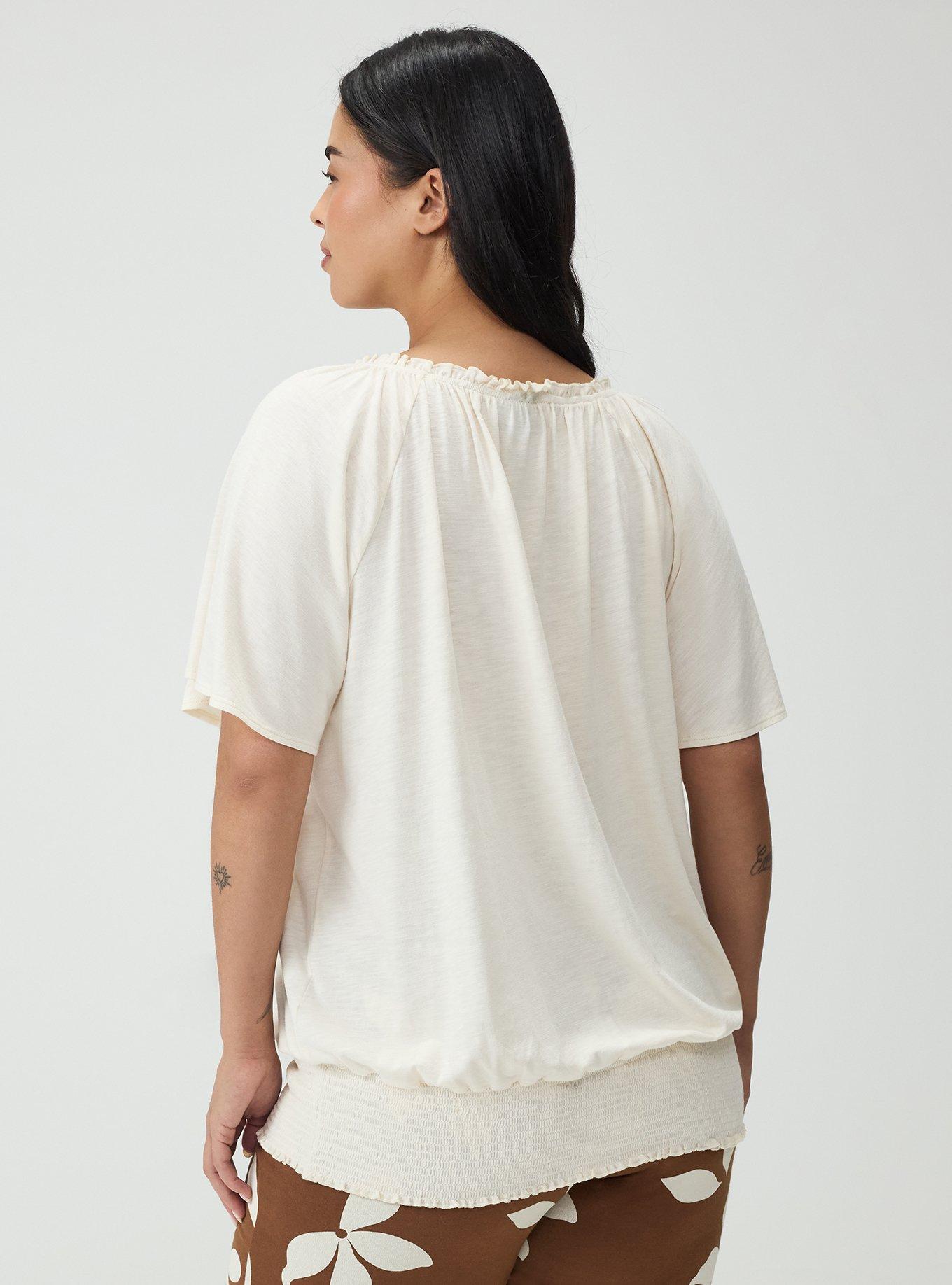 Flutter Sleeve Bottom Banded Top, WHISPER WHITE, alternate
