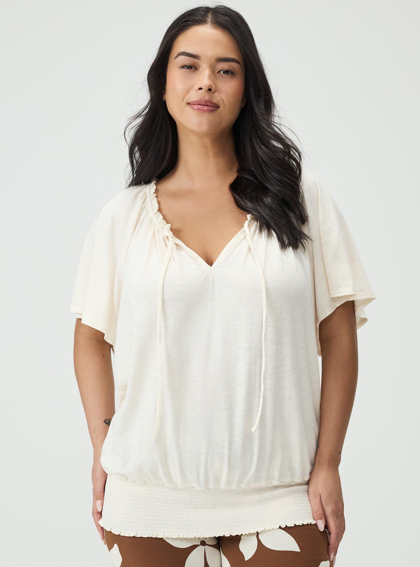 Flutter Sleeve Bottom Banded Top, WHISPER WHITE, alternate