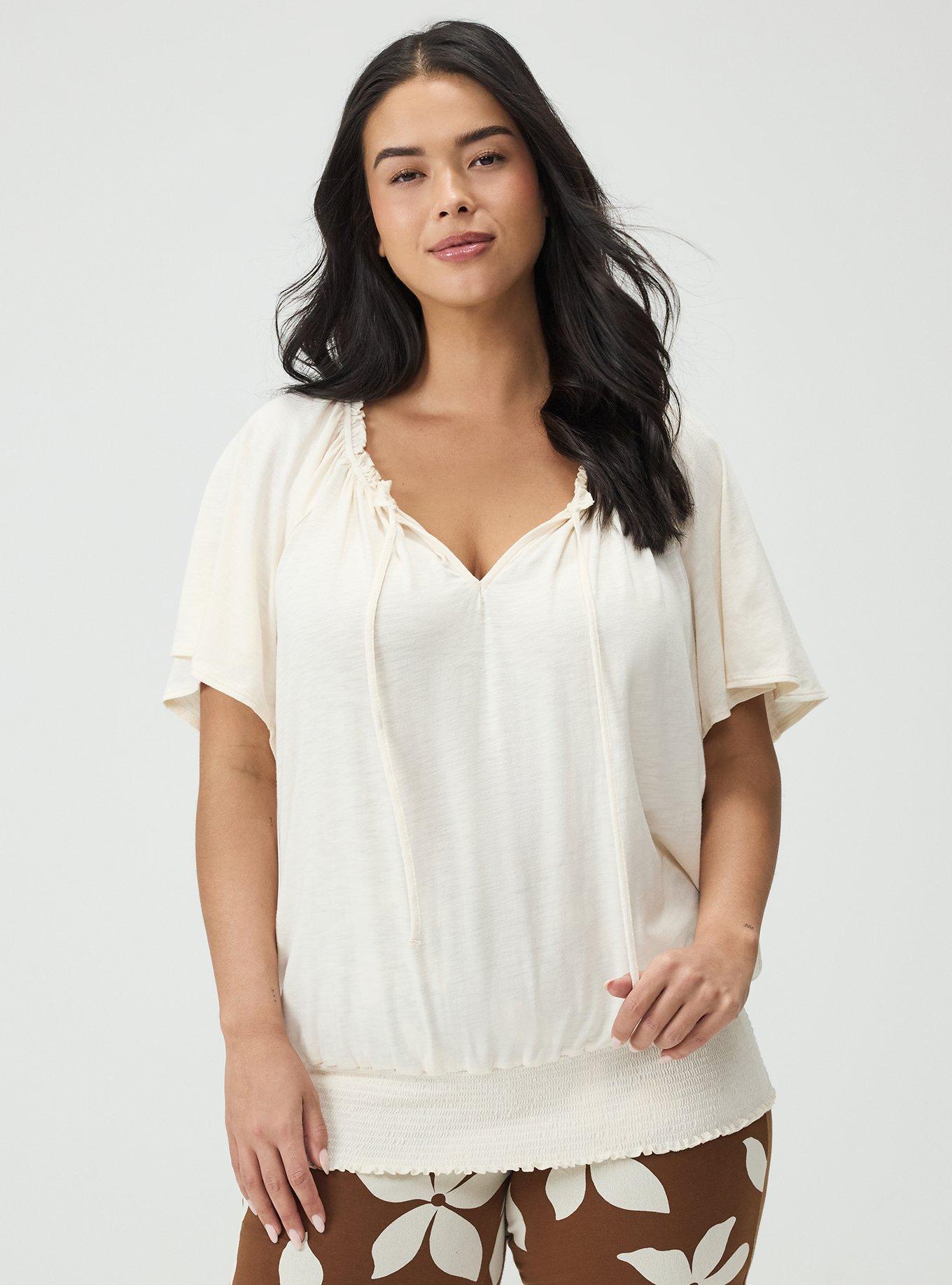 Flutter Sleeve Bottom Banded Top, WHISPER WHITE, hi-res