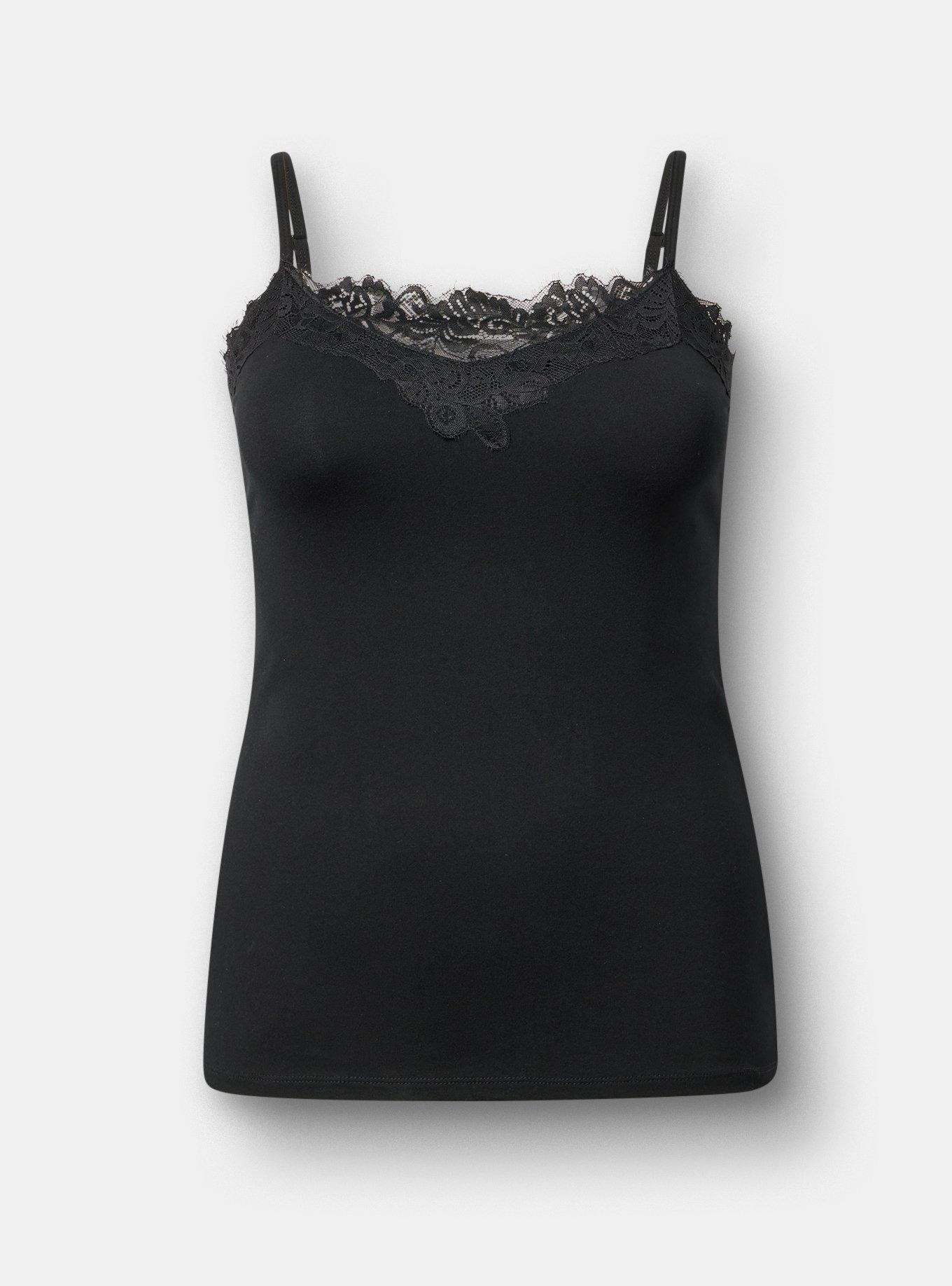 Foxy Lace Trim Cami, DEEP BLACK, hi-res