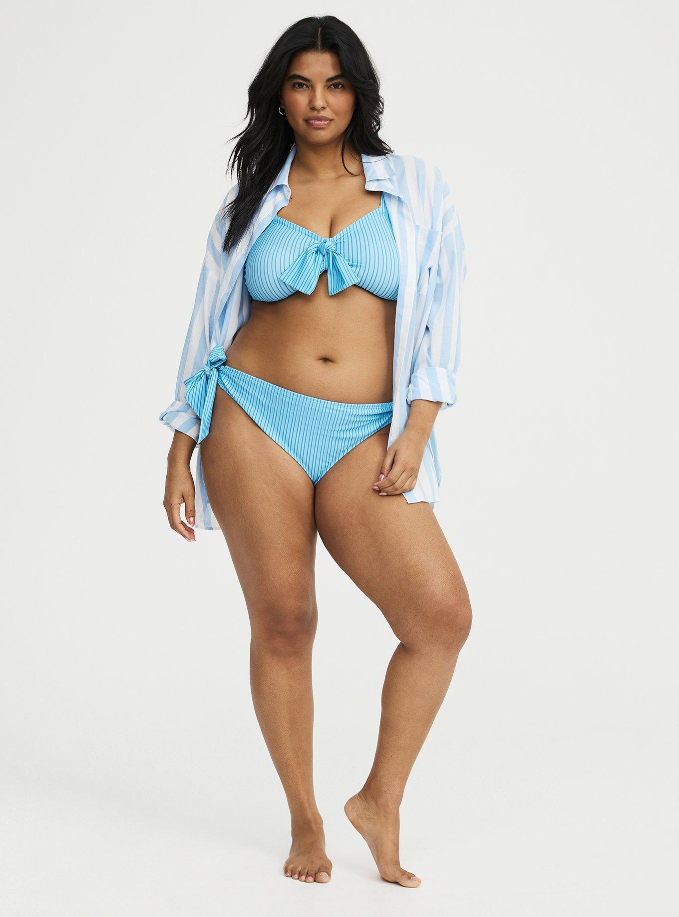 Bow Detail Cheeky Swim Bottom, VACAY STRIPE BLUE, alternate