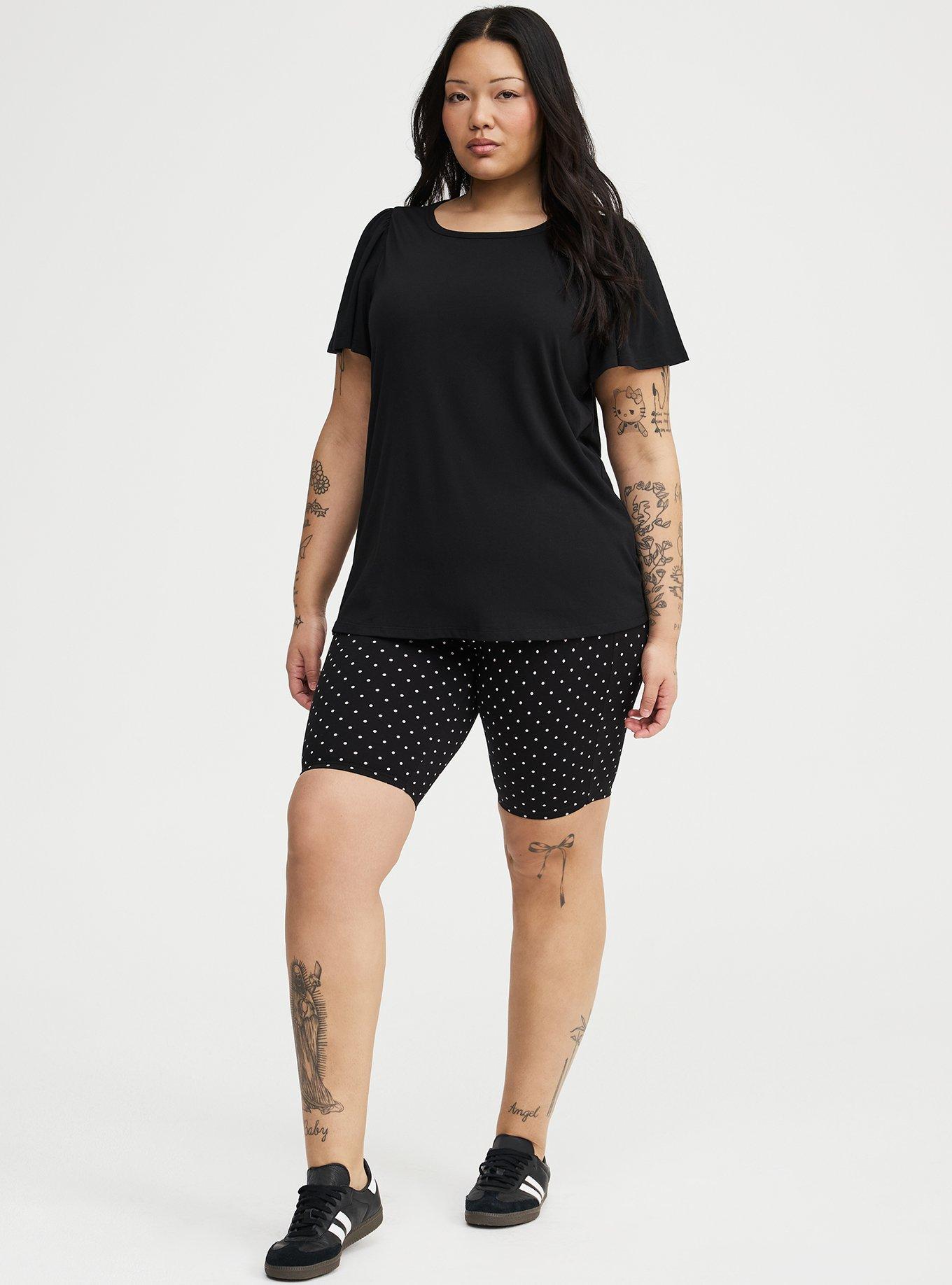 Signature Jersey Flutter Sleeve Crew Tee, DEEP BLACK, alternate