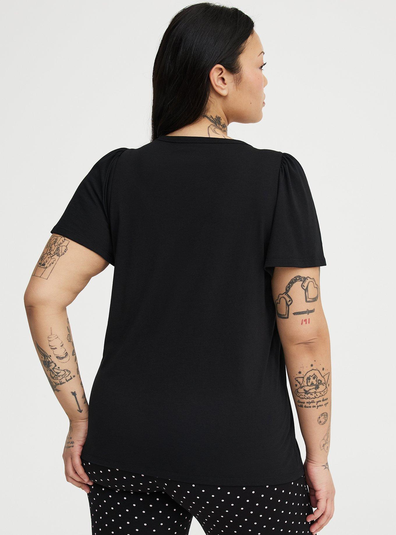 Signature Jersey Flutter Sleeve Crew Tee, DEEP BLACK, alternate