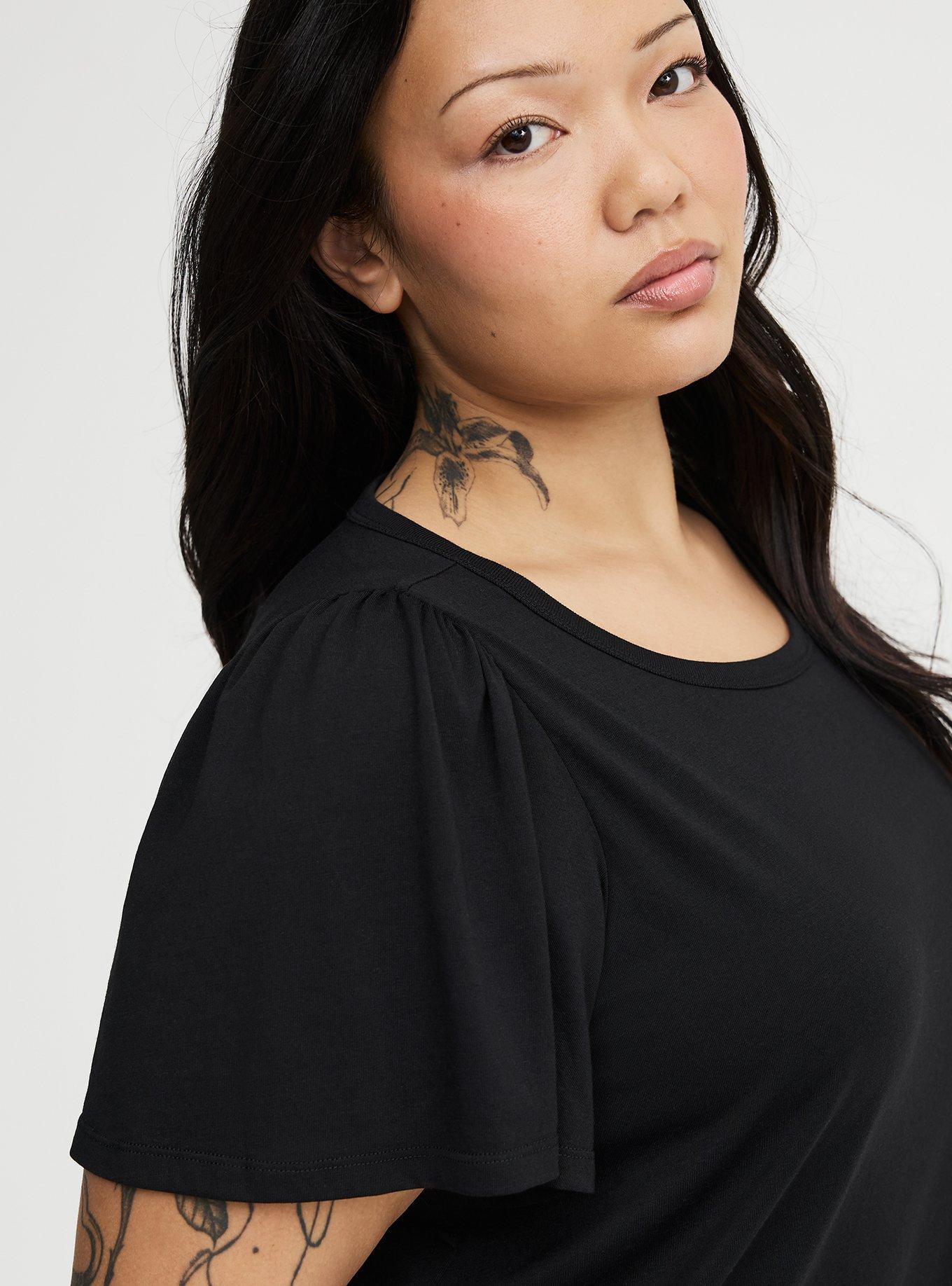 Signature Jersey Flutter Sleeve Crew Tee, DEEP BLACK, alternate