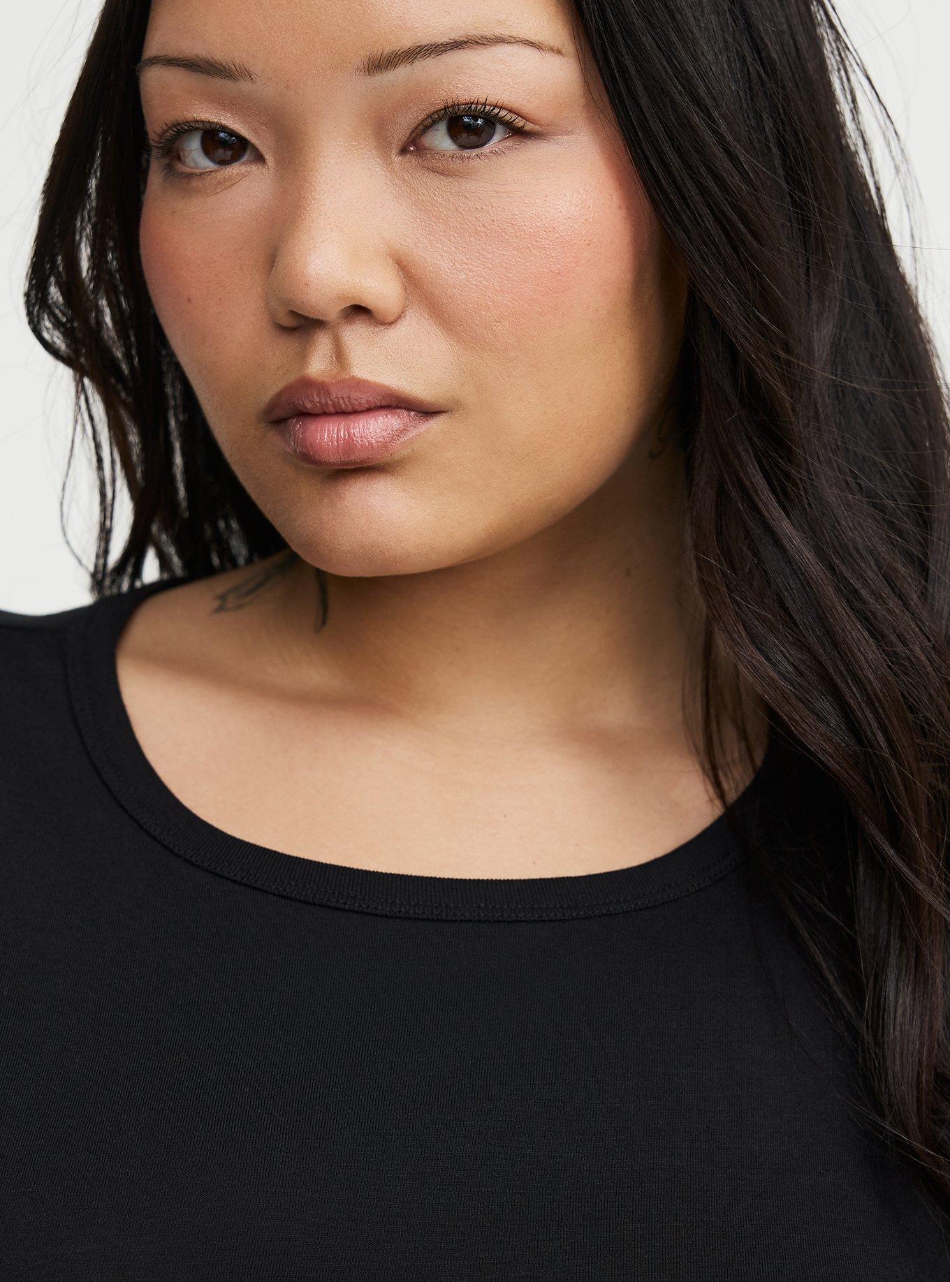 Signature Jersey Flutter Sleeve Crew Tee, DEEP BLACK, alternate