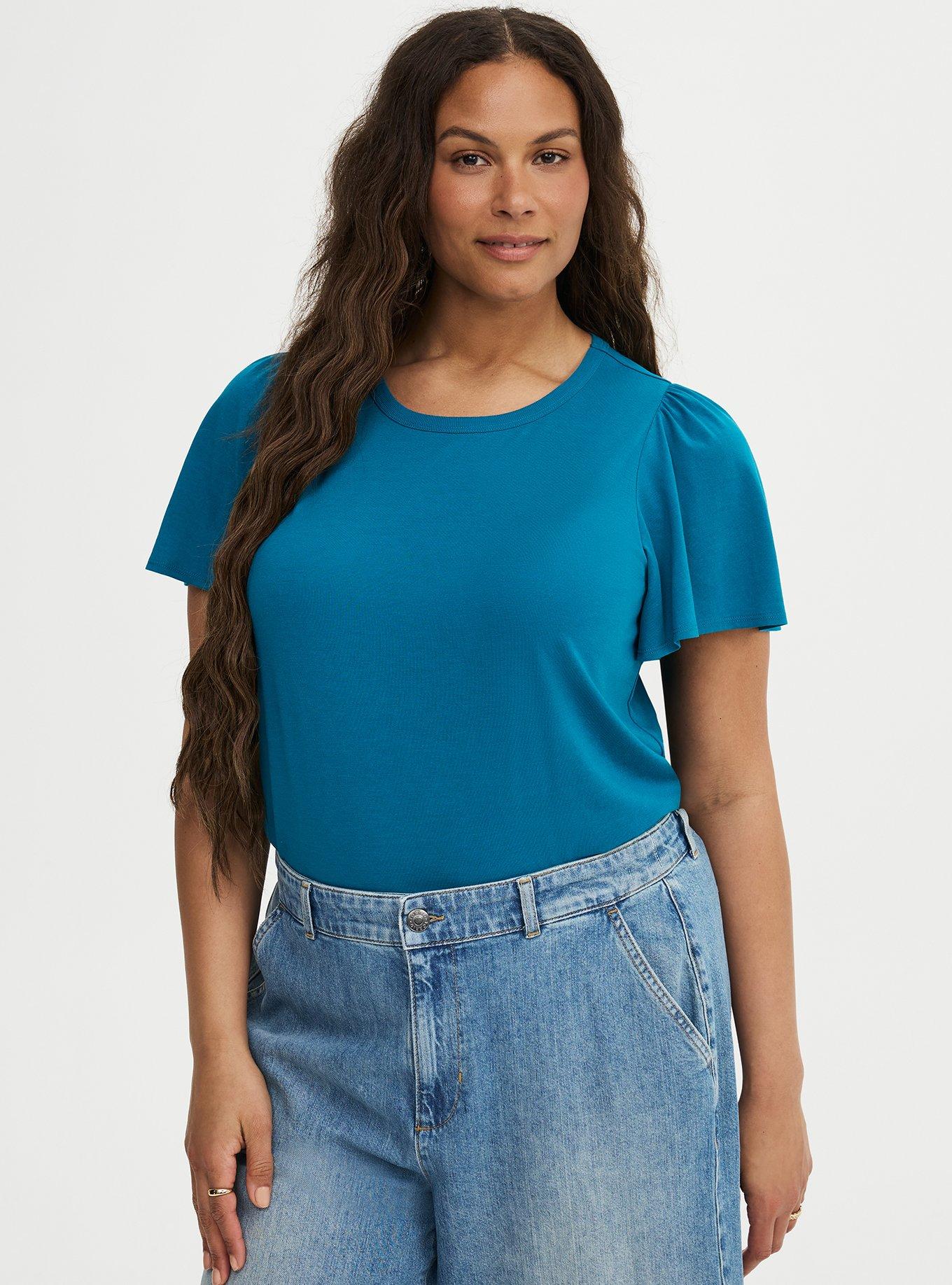 Signature Jersey Flutter Sleeve Crew Tee, OCEAN DEPTHS, alternate