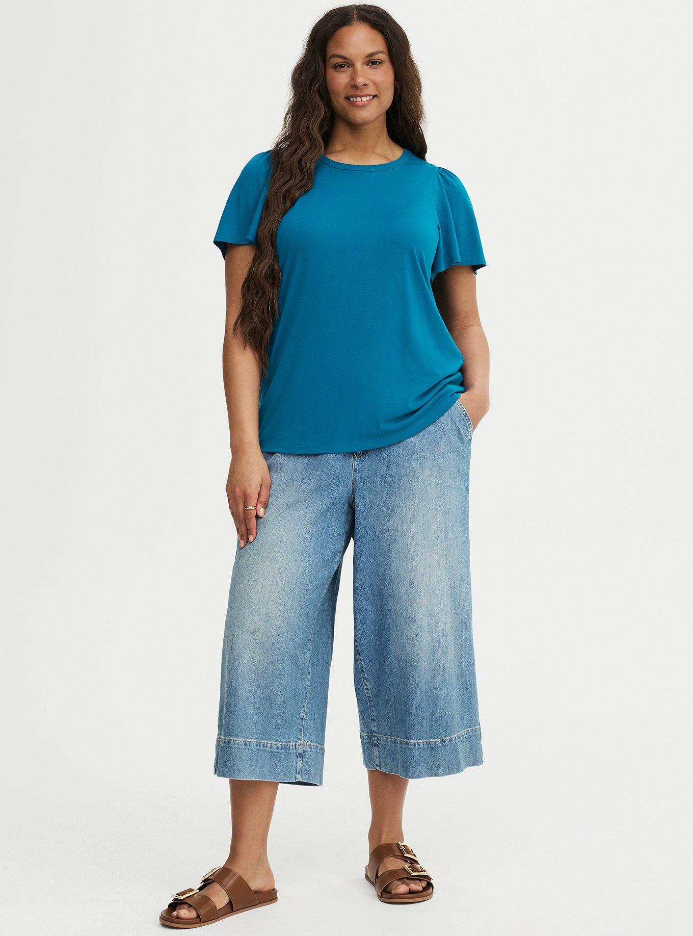 Signature Jersey Flutter Sleeve Crew Tee, OCEAN DEPTHS, alternate