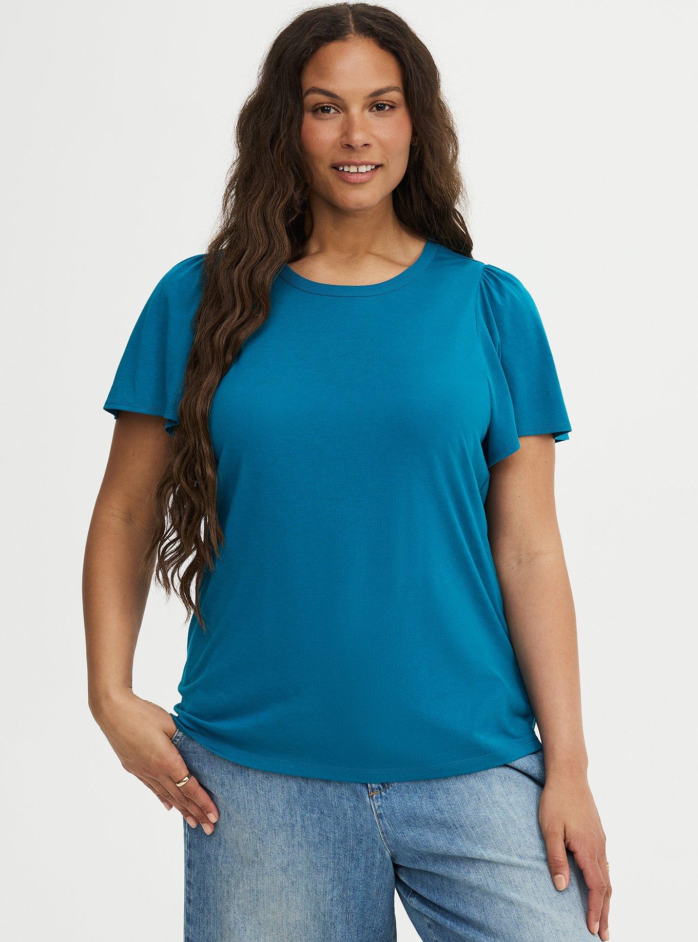 Signature Jersey Flutter Sleeve Crew Tee, OCEAN DEPTHS, hi-res