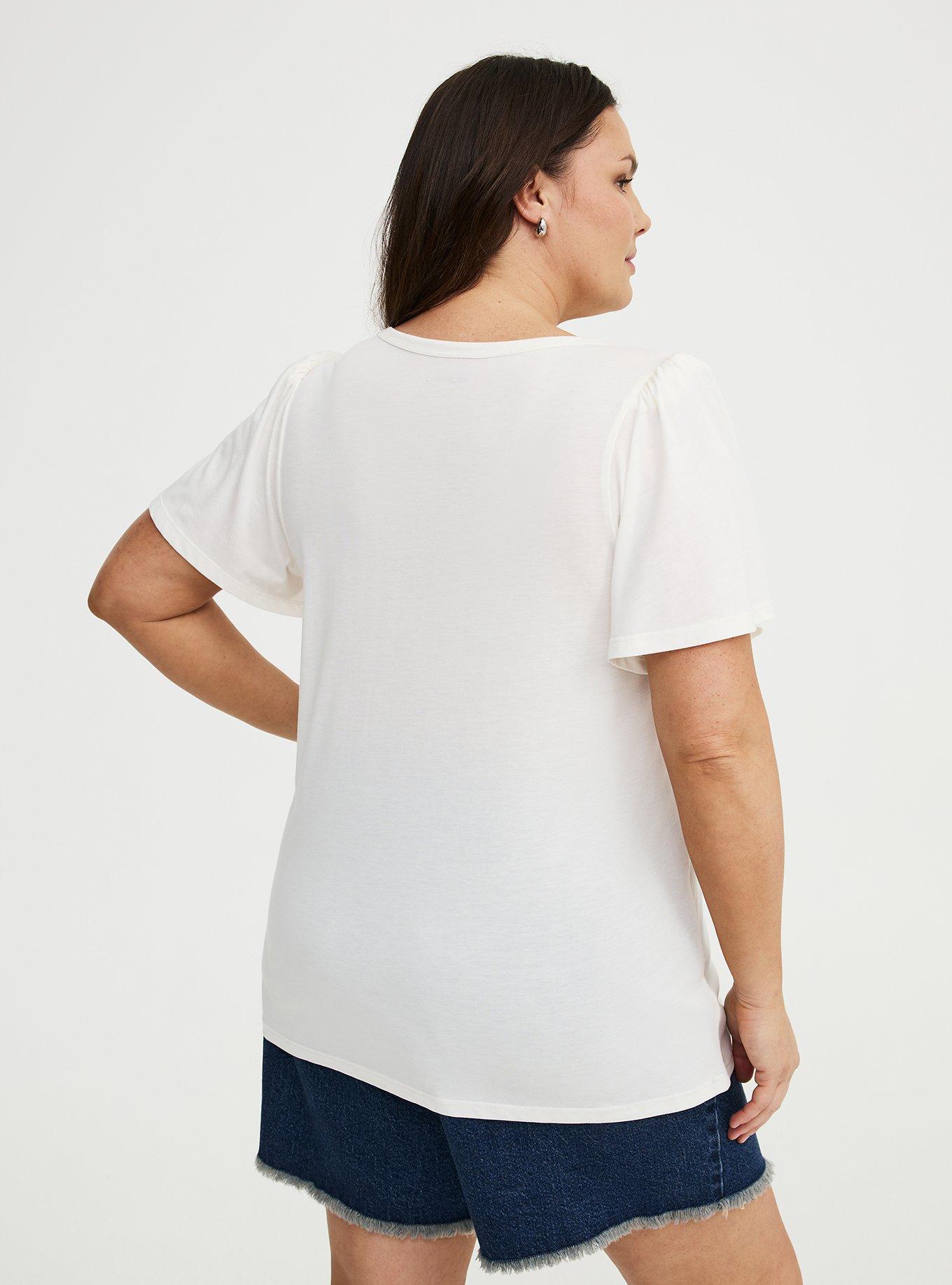 Signature Jersey Flutter Sleeve Crew Tee, WHISPER WHITE, alternate