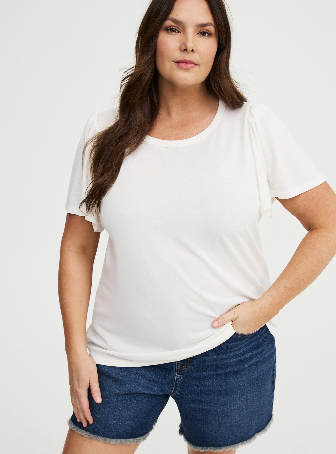 Signature Jersey Flutter Sleeve Crew Tee, WHISPER WHITE, alternate