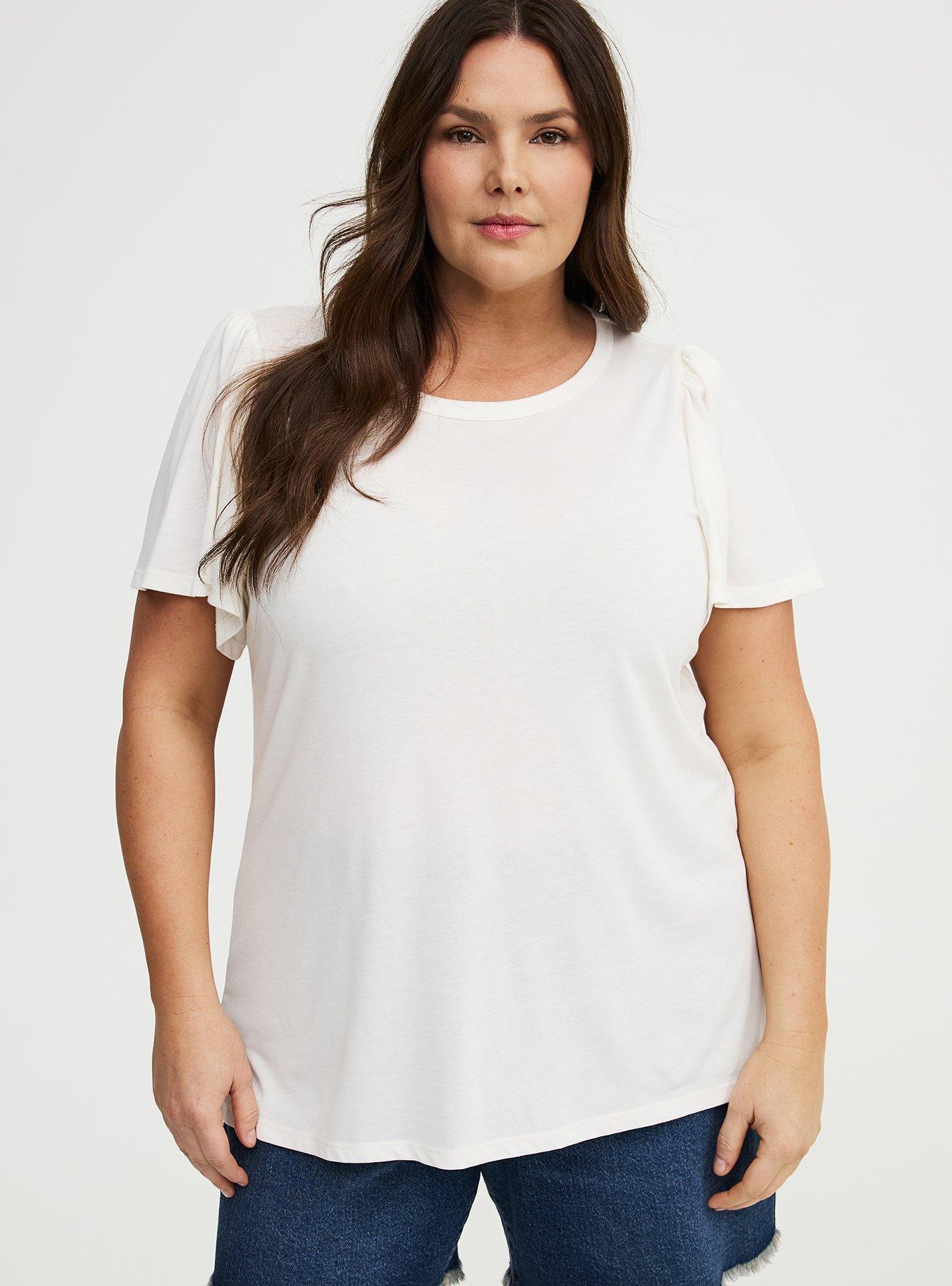 Signature Jersey Flutter Sleeve Crew Tee, WHISPER WHITE, hi-res
