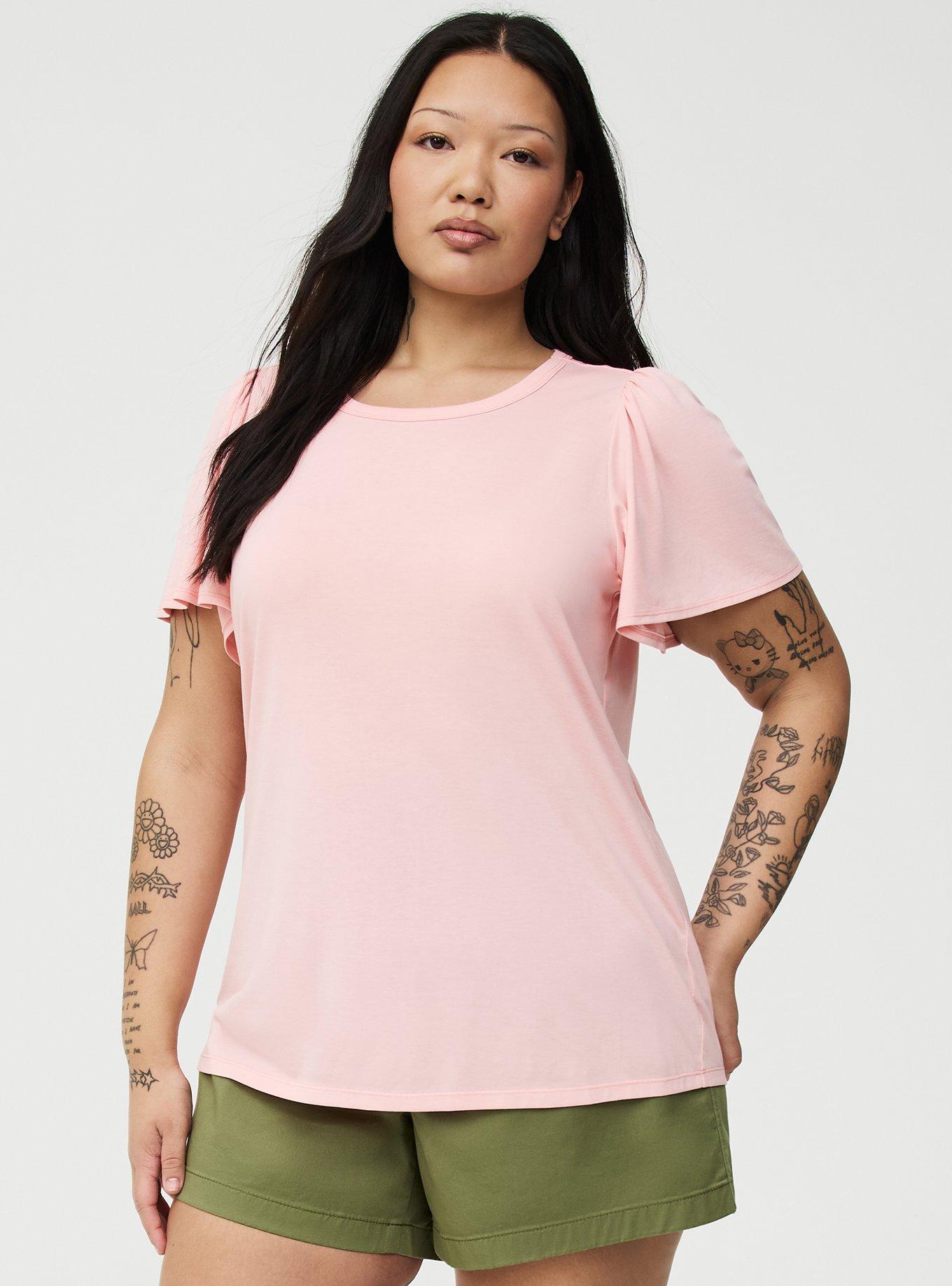 Signature Jersey Flutter Sleeve Crew Tee, BLOSSOM, hi-res