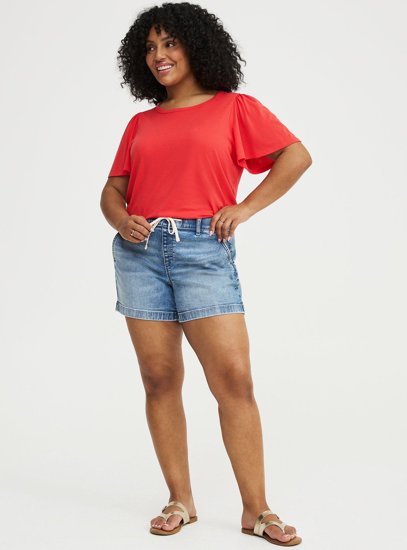 Signature Jersey Flutter Sleeve Crew Tee, HIBISCUS, alternate