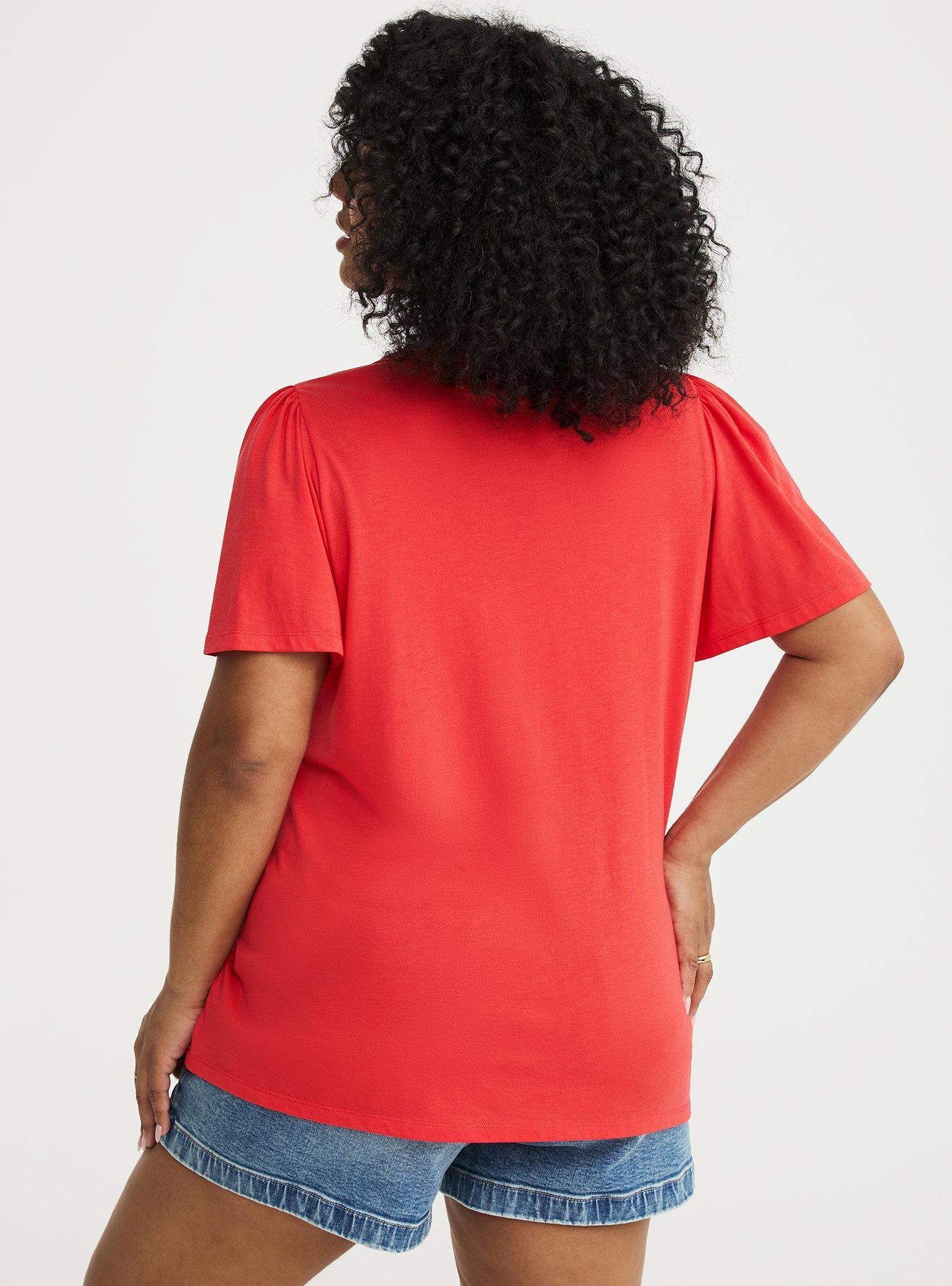 Signature Jersey Flutter Sleeve Crew Tee, HIBISCUS, alternate
