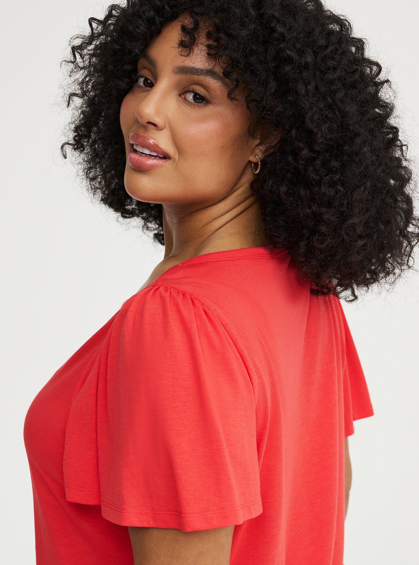 Signature Jersey Flutter Sleeve Crew Tee, HIBISCUS, alternate