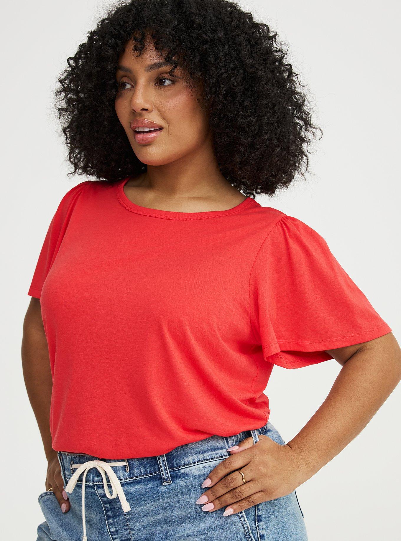 Signature Jersey Flutter Sleeve Crew Tee, HIBISCUS, alternate
