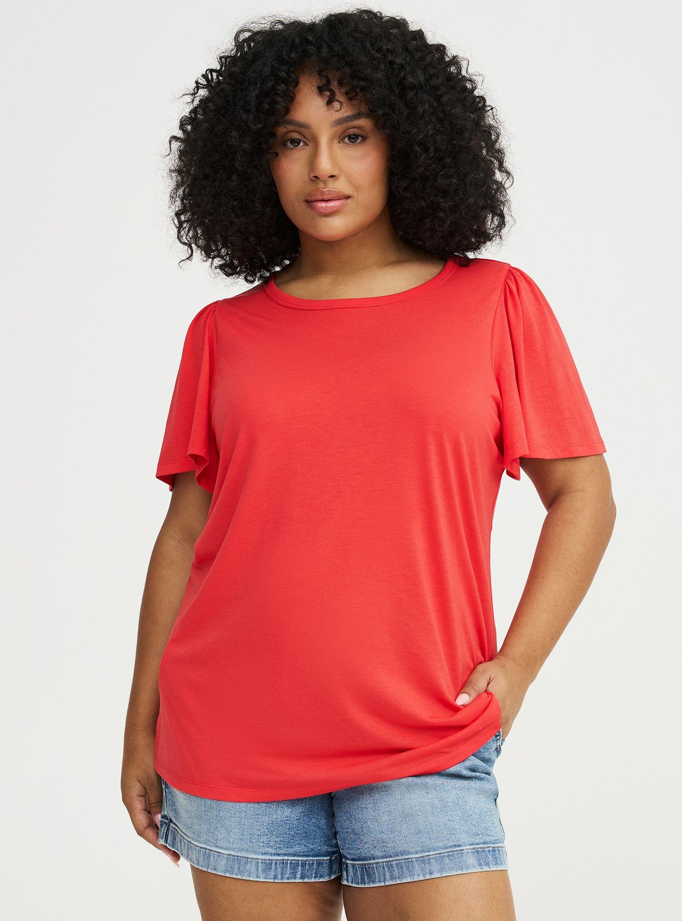Signature Jersey Flutter Sleeve Crew Tee, HIBISCUS, hi-res