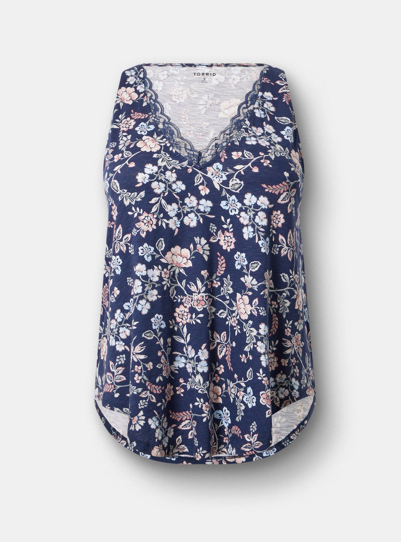 Lace Trim Swing Tank, TENDER JACOBEAN NAVY, hi-res