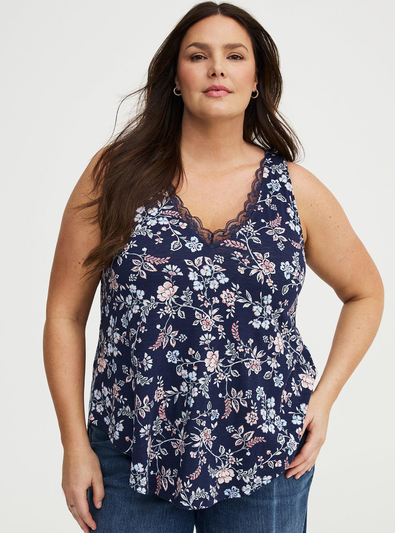 Lace Trim Swing Tank, TENDER JACOBEAN NAVY, hi-res