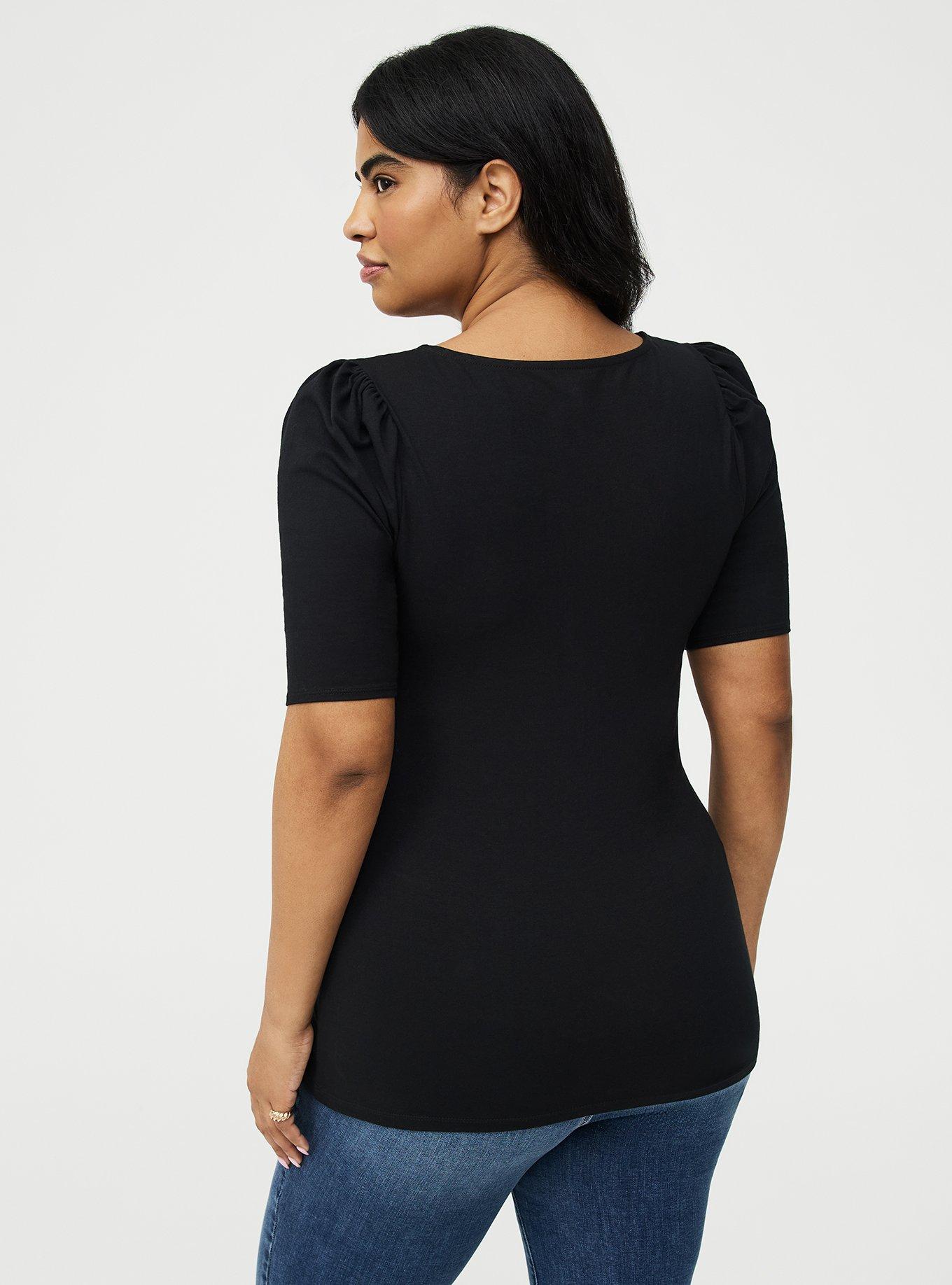 Foxy Puff Sleeve V-Wire Top, DEEP BLACK, alternate